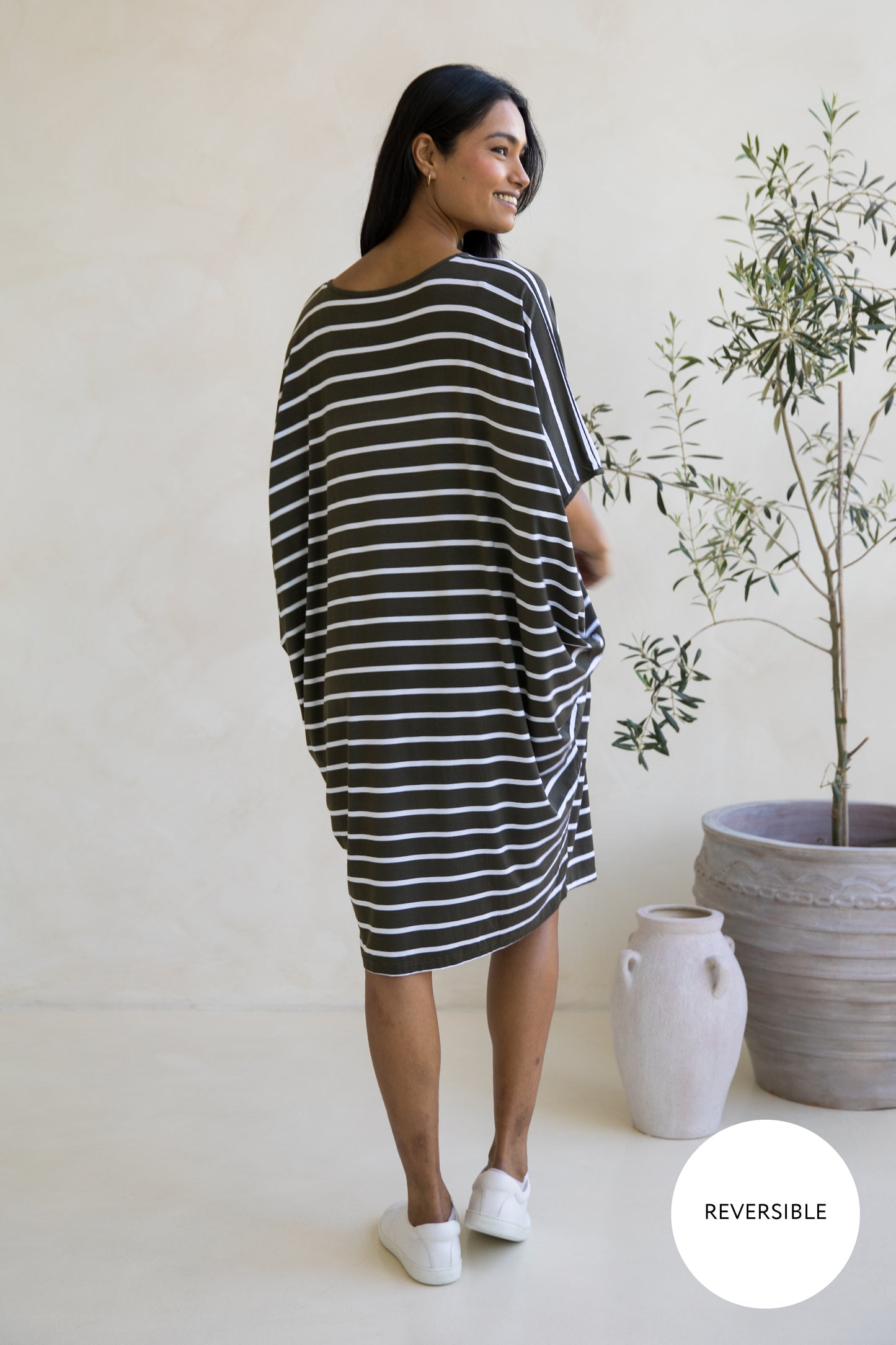 Miracle Dress | Moss Green/White Stripe