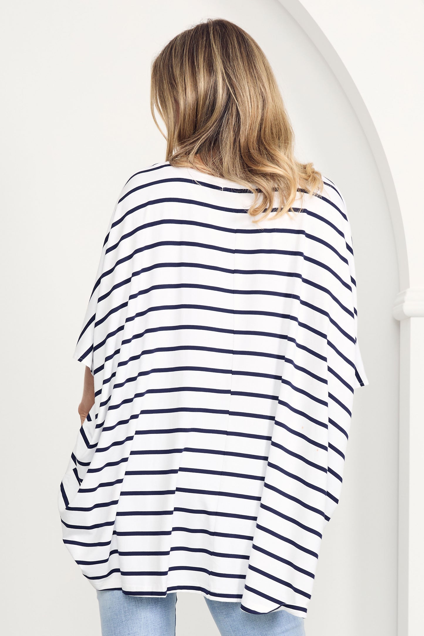 NICE Bamboo Short Sleeve Classic/Longline Top | White/Navy Stripe