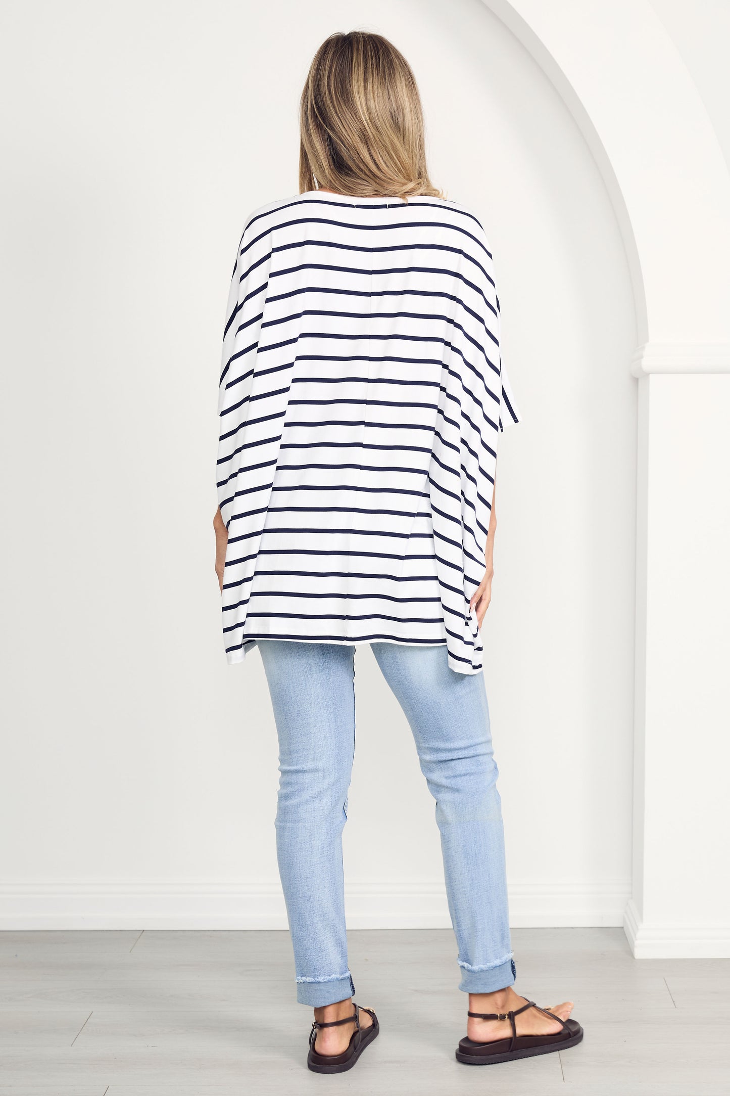 NICE Bamboo Short Sleeve Classic/Longline Top | White/Navy Stripe