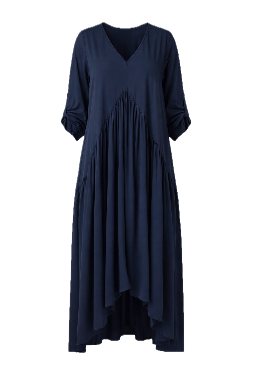 PEAK Rayon Long Sleeve Hi Lo Maxi Dress | Navy