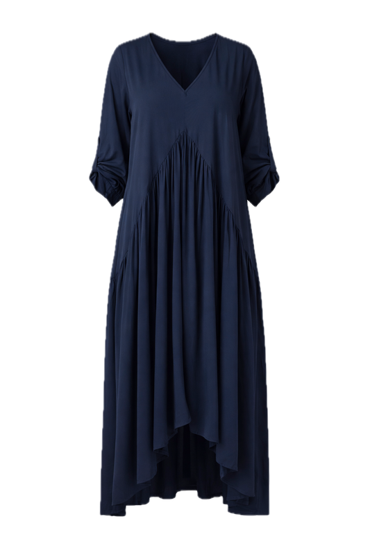 PEAK Rayon Long Sleeve Hi Lo Maxi Dress | Navy
