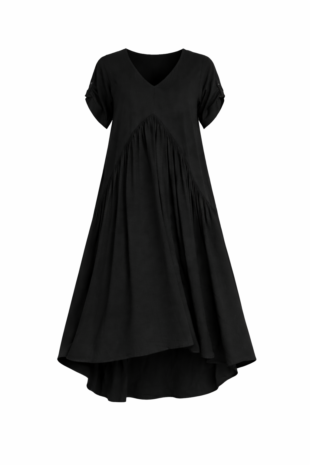 PEAK Rayon Short Sleeve Hi Lo Maxi Dress | Black