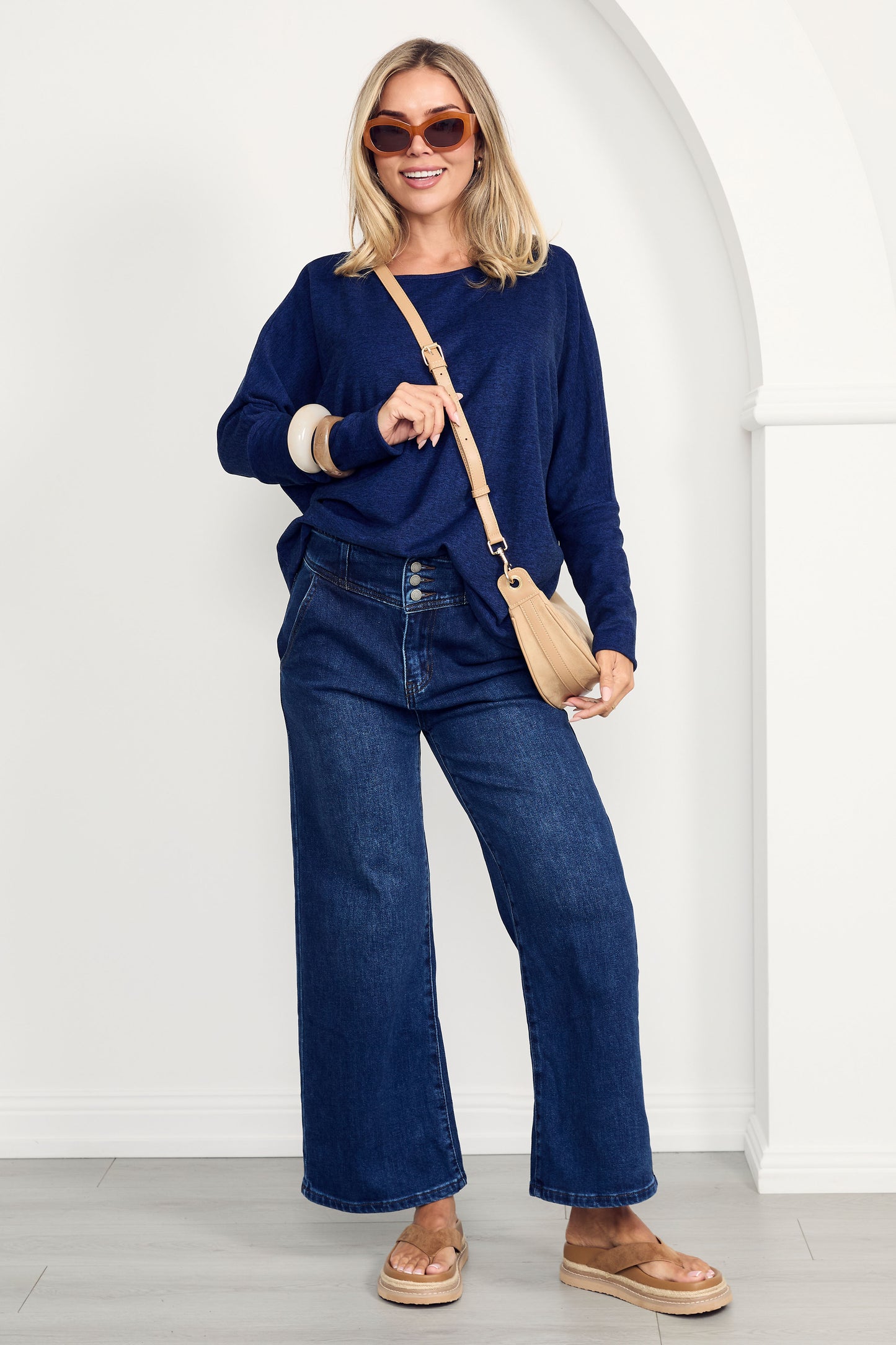 PENNIE Knit Long Sleeve Classic Length Top | Ocean Marle