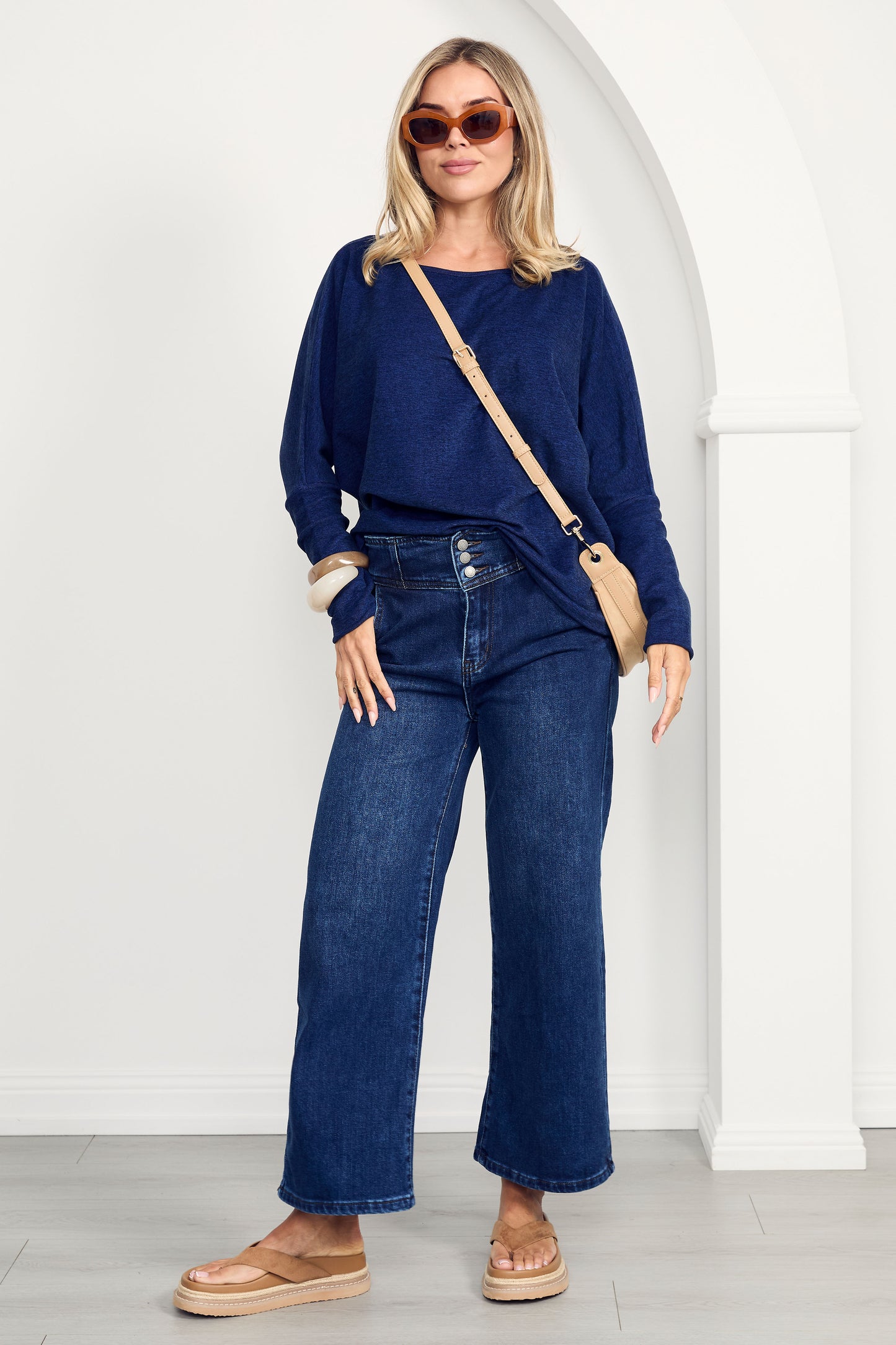 PENNIE Knit Long Sleeve Classic Length Top | Ocean Marle