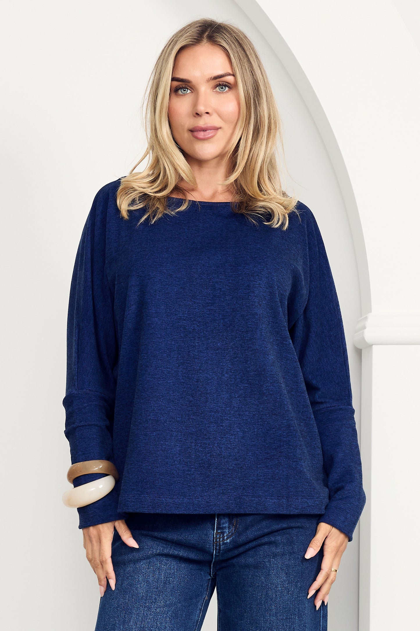 PENNIE Knit Long Sleeve Classic Length Top | Ocean Marle