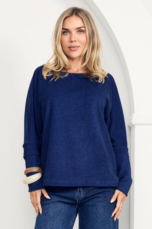 PENNIE Knit Long Sleeve Classic Length Top | Ocean Marle