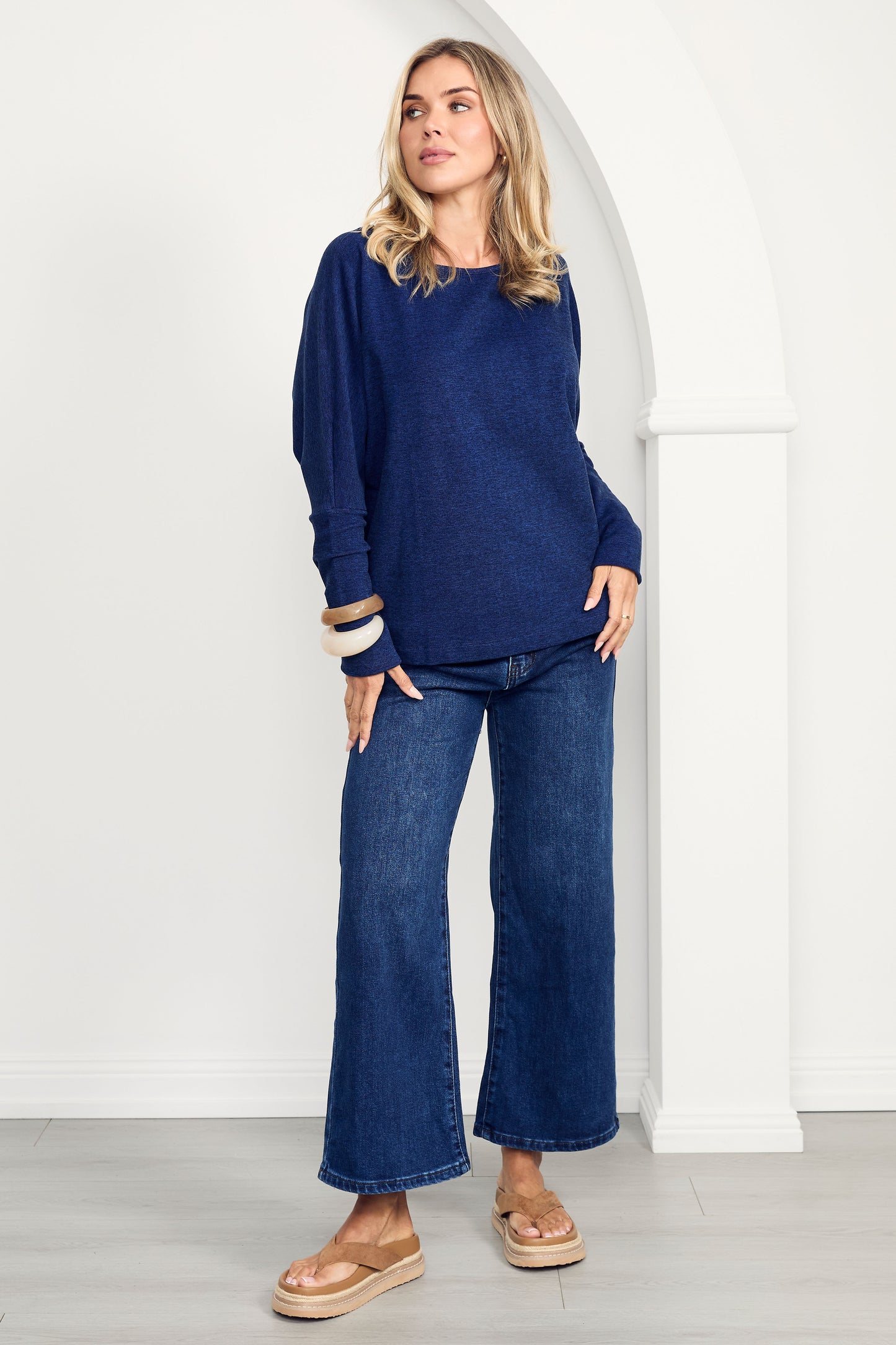 PENNIE Knit Long Sleeve Classic Length Top | Ocean Marle