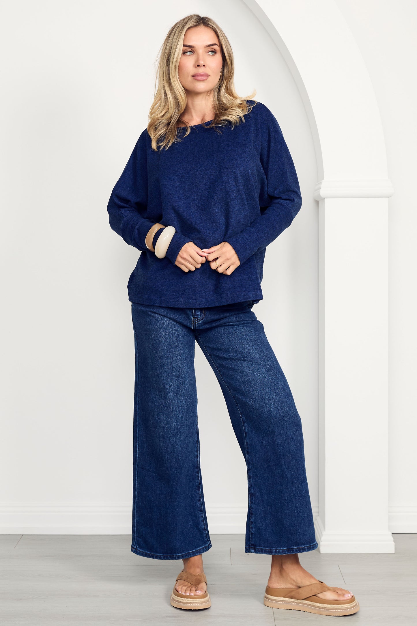 PENNIE Knit Long Sleeve Classic Length Top | Ocean Marle