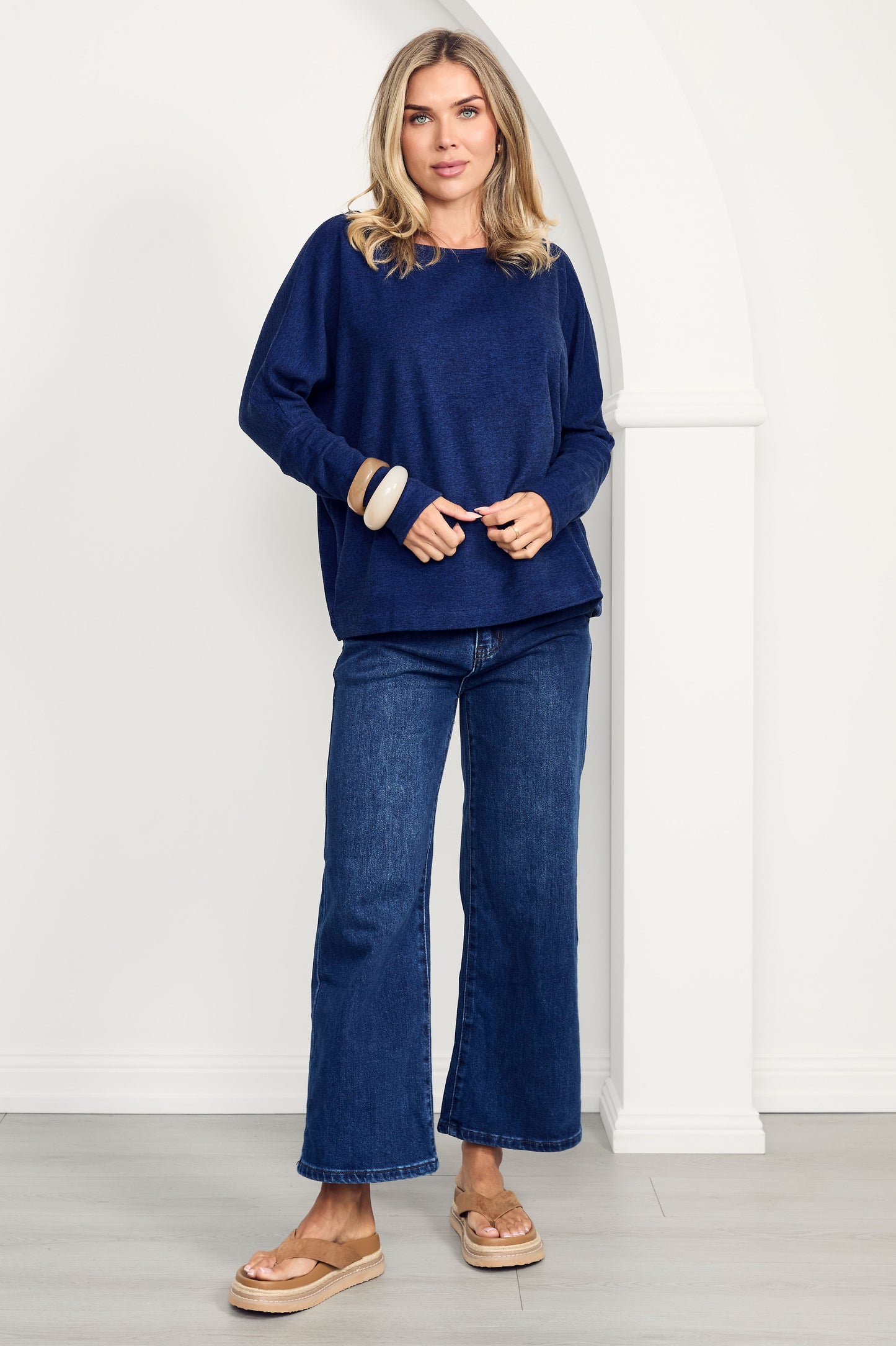 PENNIE Knit Long Sleeve Classic Length Top | Ocean Marle