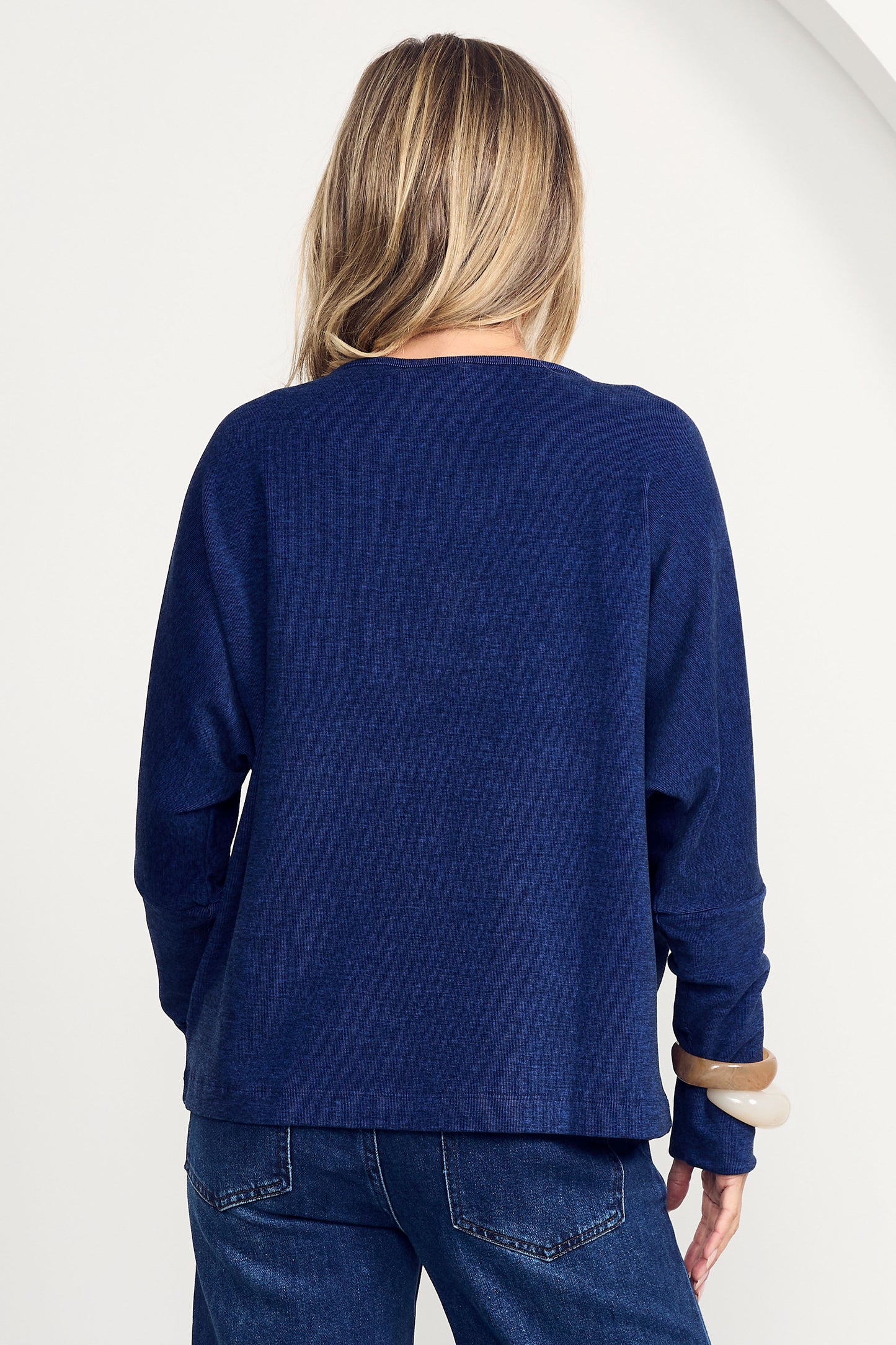 PENNIE Knit Long Sleeve Classic Length Top | Ocean Marle