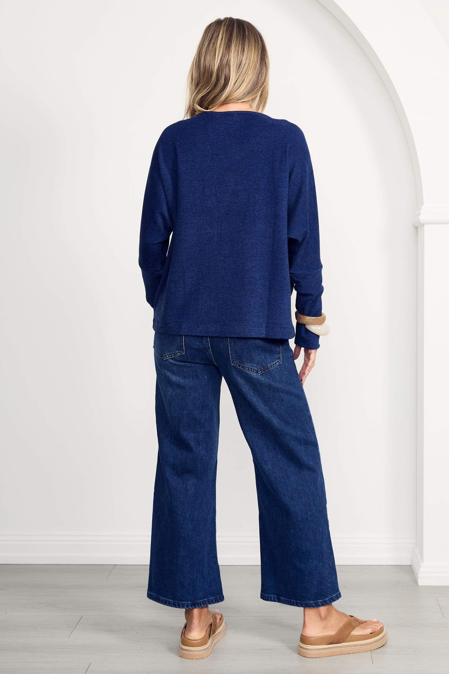 PENNIE Knit Long Sleeve Classic Length Top | Ocean Marle