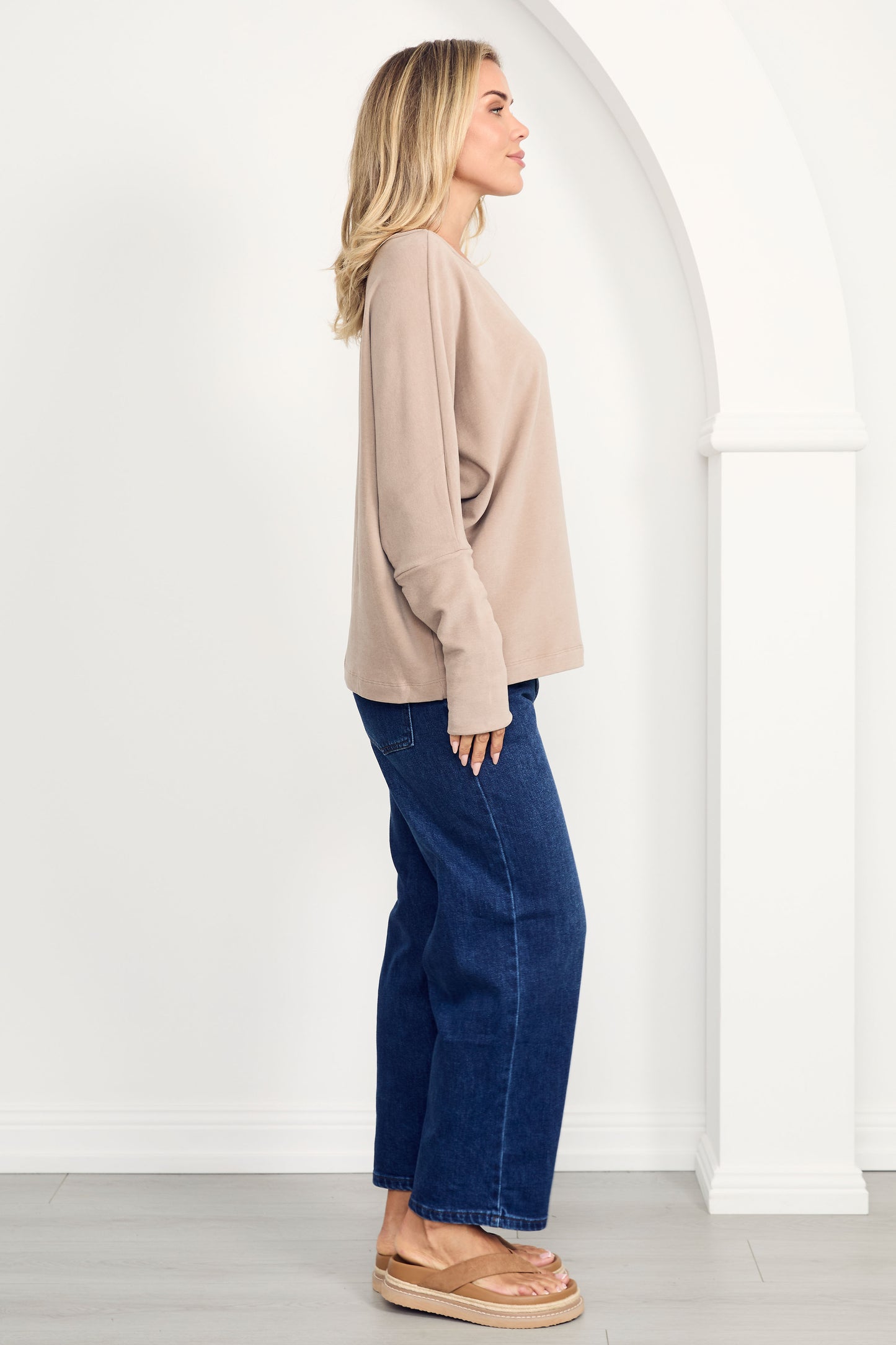 PENNIE Knit Long Sleeve Classic Length Top | Taupe