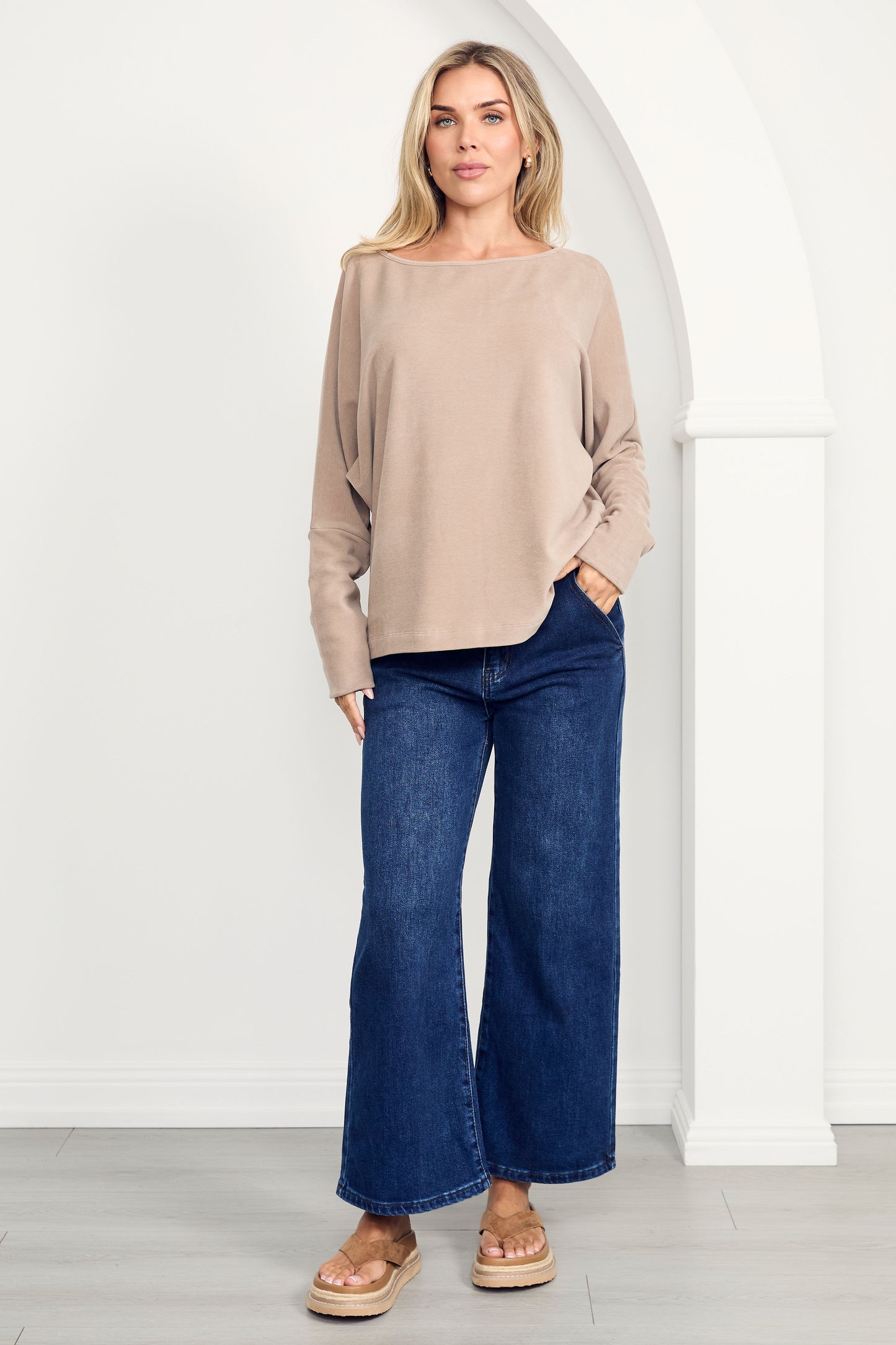 PENNIE Knit Long Sleeve Classic Length Top | Taupe