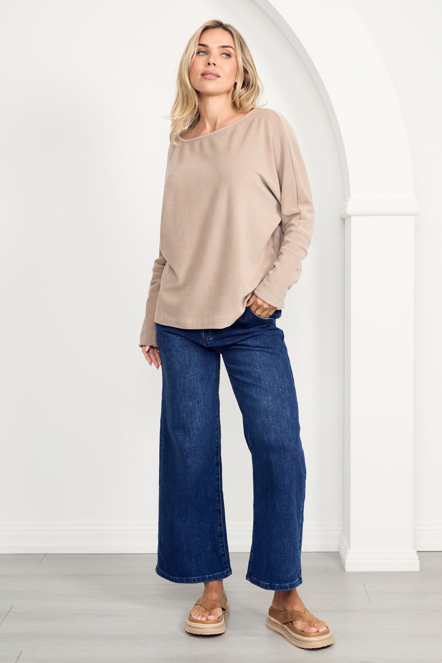 PENNIE Knit Long Sleeve Classic Length Top | Taupe
