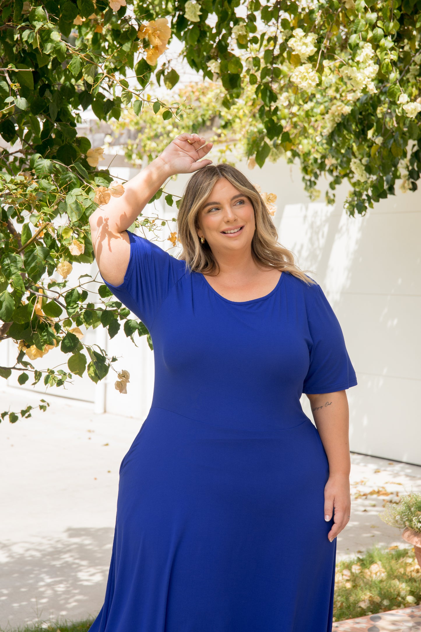 Short Sleeve Penelope Dress in Baltic Blue