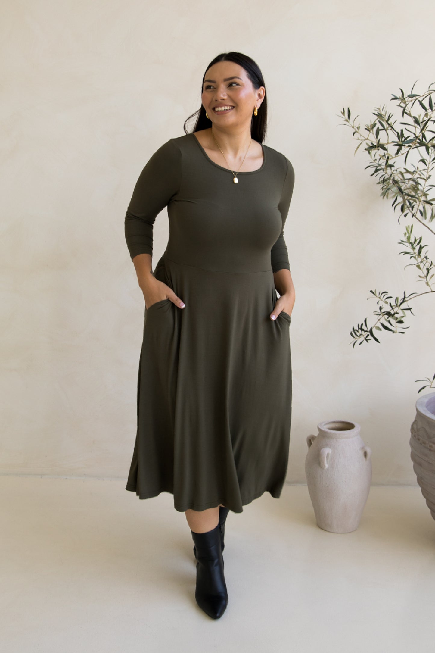 Penelope Dress in Moss Green