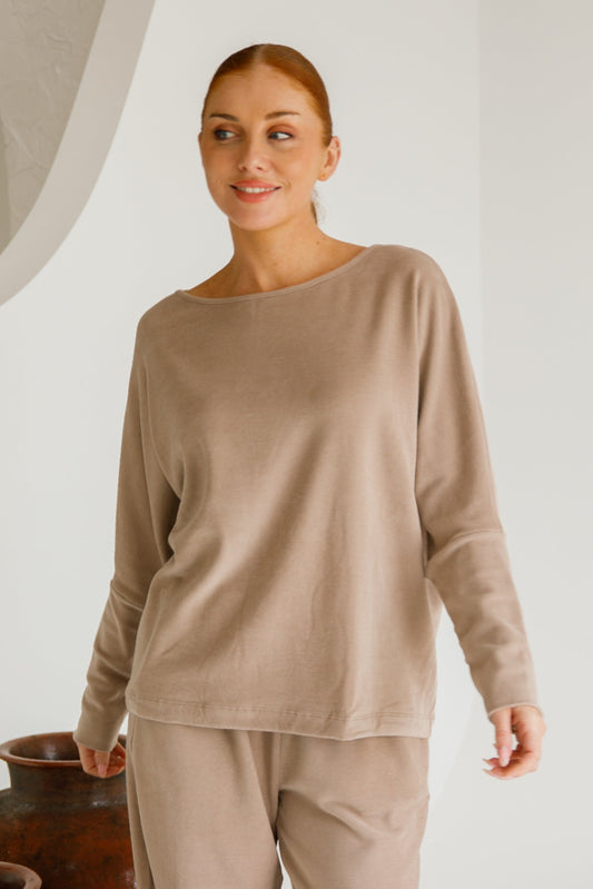 Pennie Long Sleeve Lounge Top | Taupe