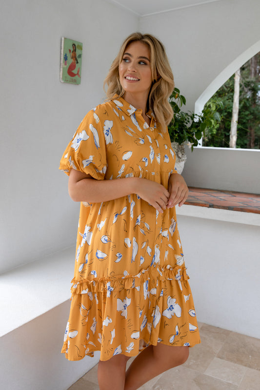 Plus-Sized Yellow Floral Dresses | PQ Collection | Petra Dress Sundust