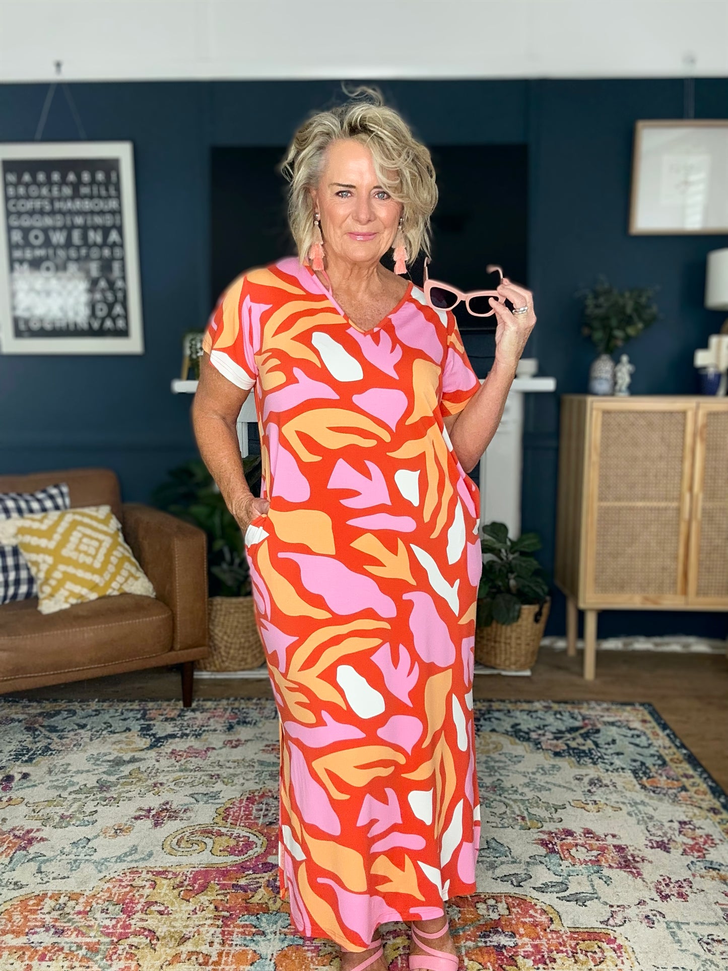 T-Shirt Maxi Dress in Coral Reef