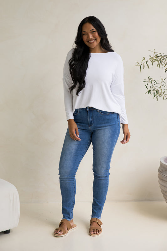 PIPPA Bamboo Long Sleeve Classic Length Top | White