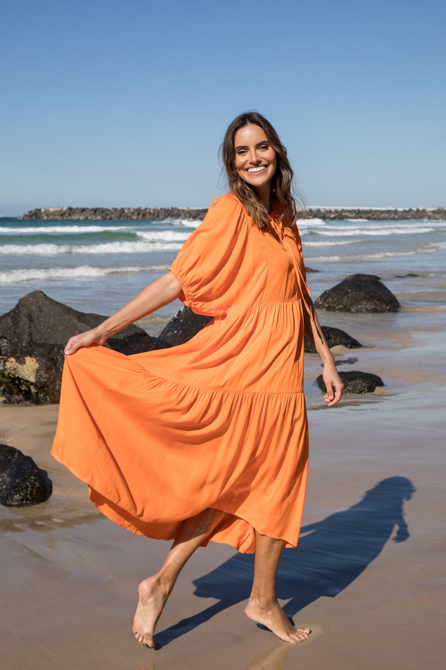 Roamer Midi Dress in Tangelo Orange