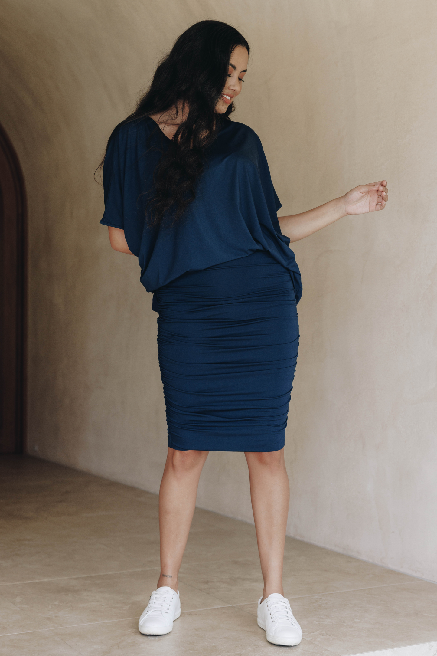 RUCHE Bamboo Classic Length Skirt | Navy
