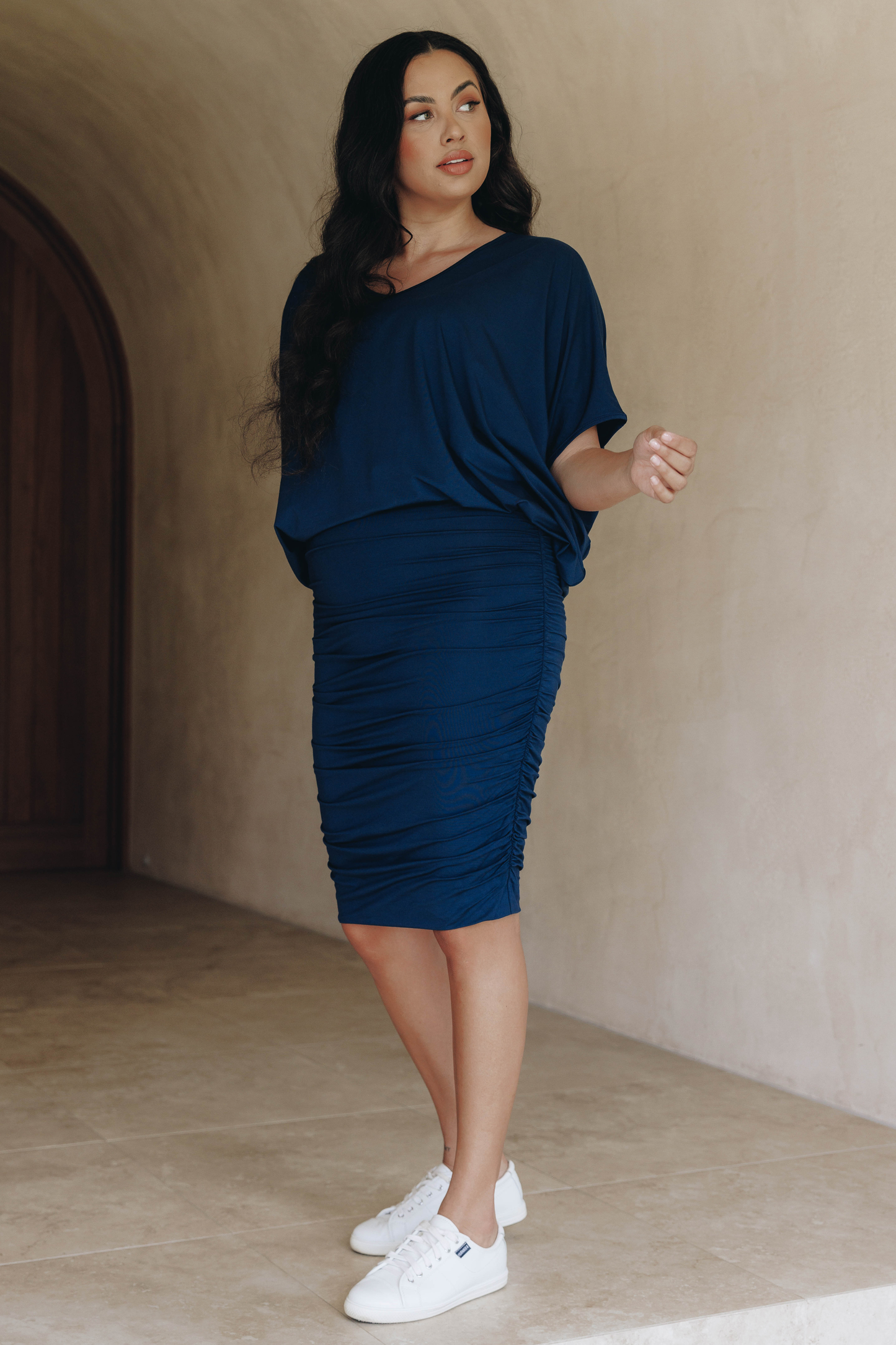 RUCHE Bamboo Classic Length Skirt | Navy