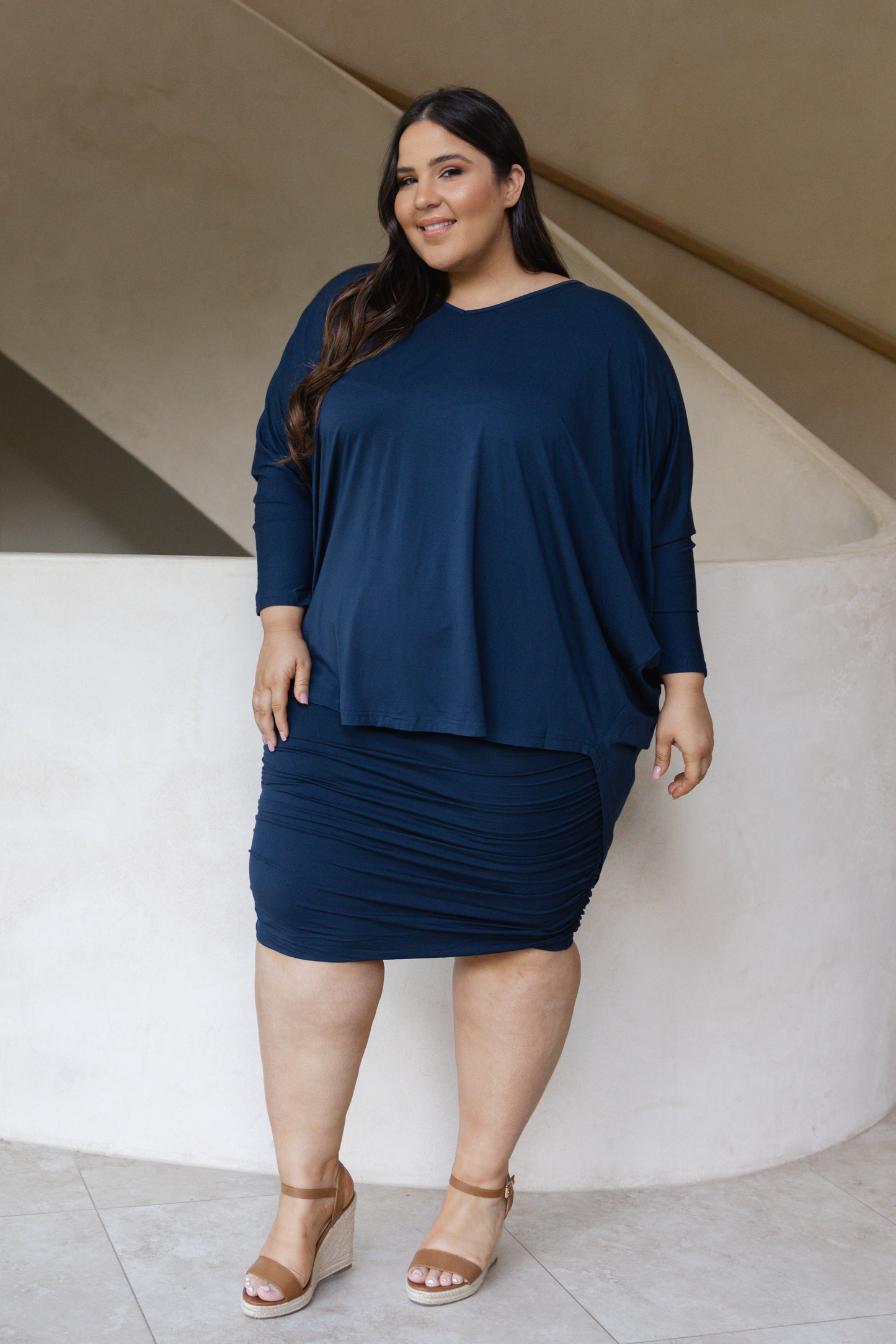 RUCHE Bamboo Classic Length Skirt | Navy