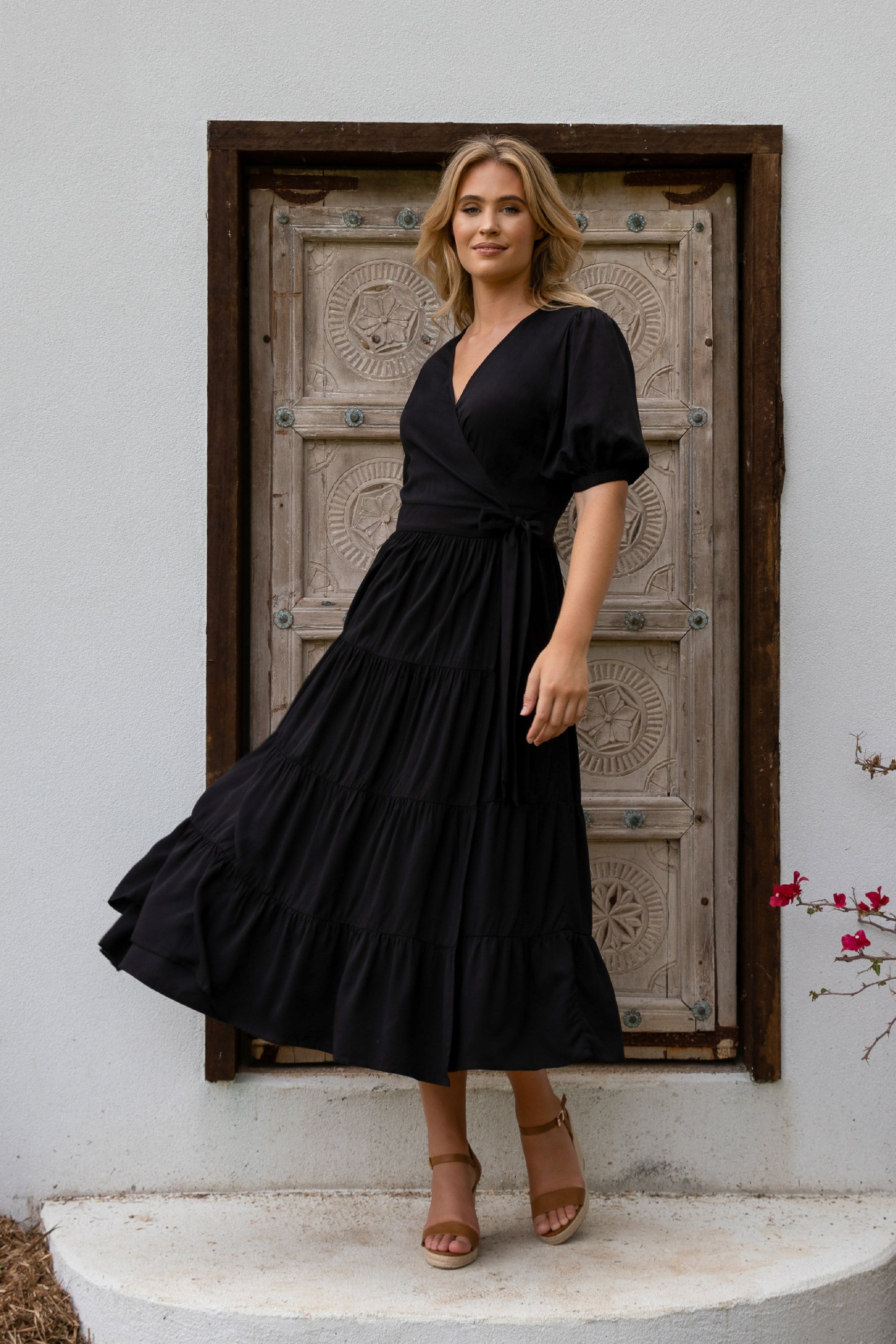 Plus-Sized Black Dresses | PQ Collection | Ruffle Wrap Dress