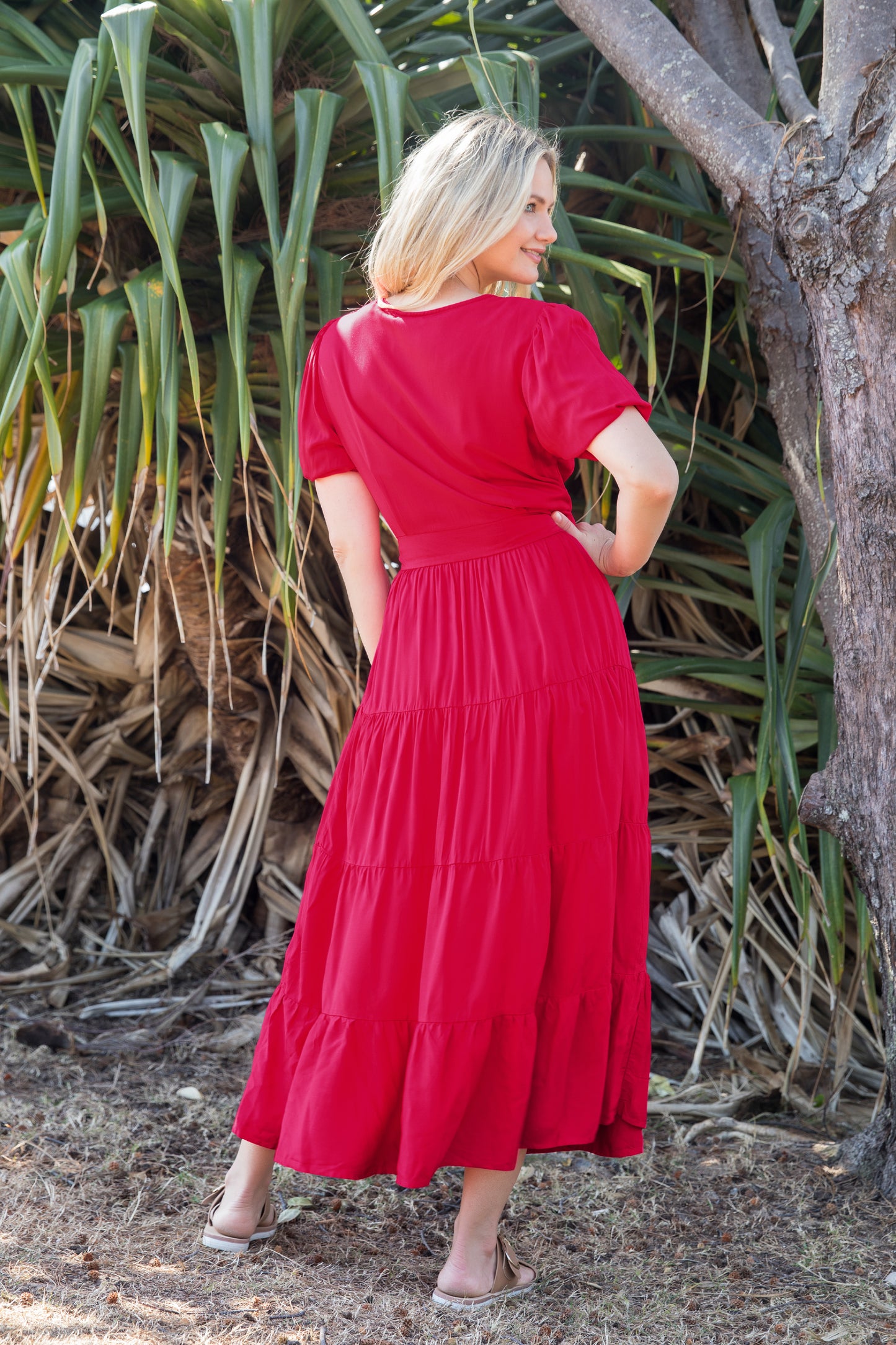 Ruffle Wrap Dress in Flame Red