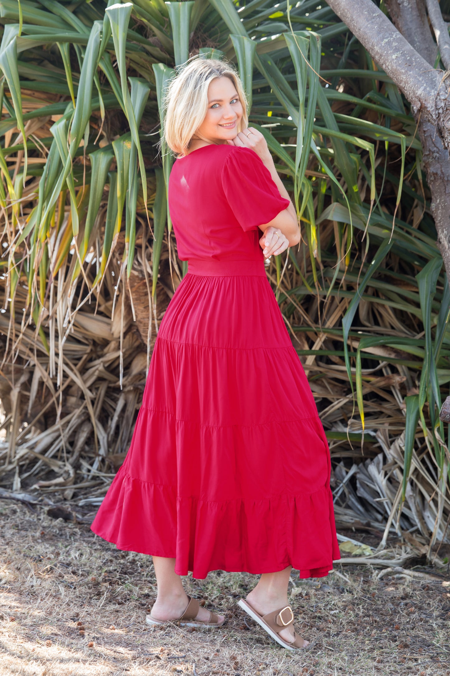 Ruffle Wrap Dress in Flame Red