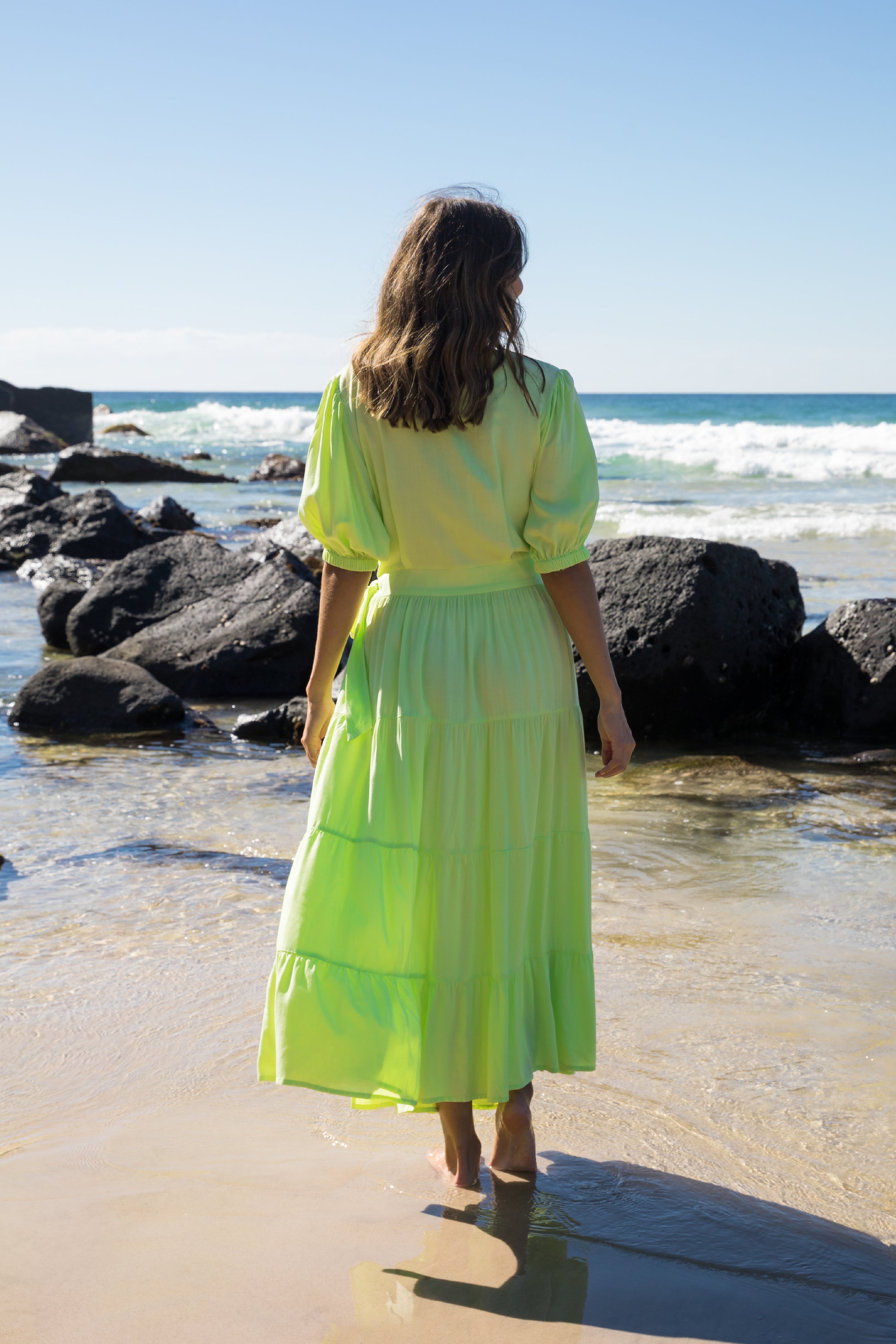 Green ruffle wrap outlet dress