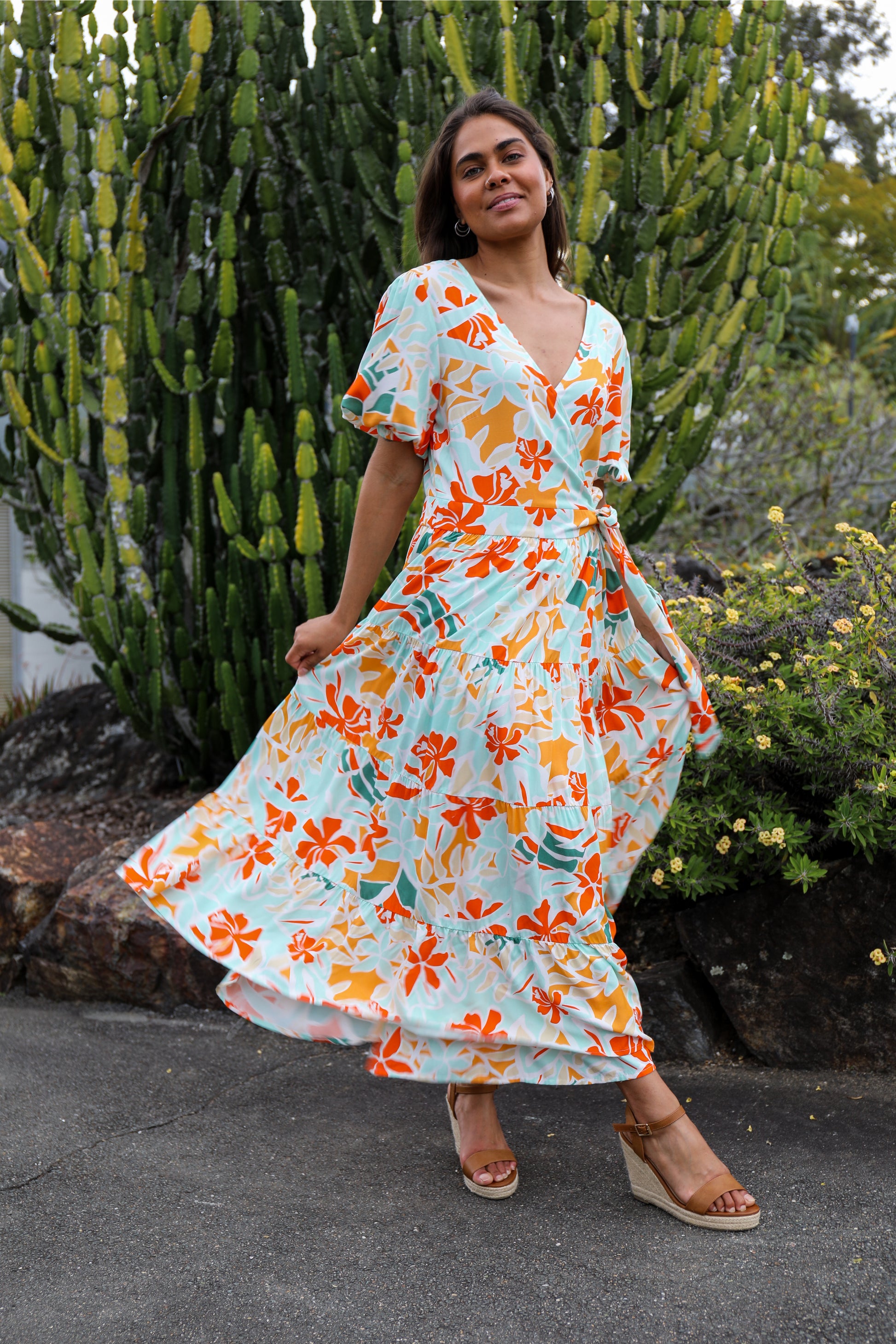 Plus-Sized Floral Dresses | PQ Collection | Ruffle Wrap Dress Palmero