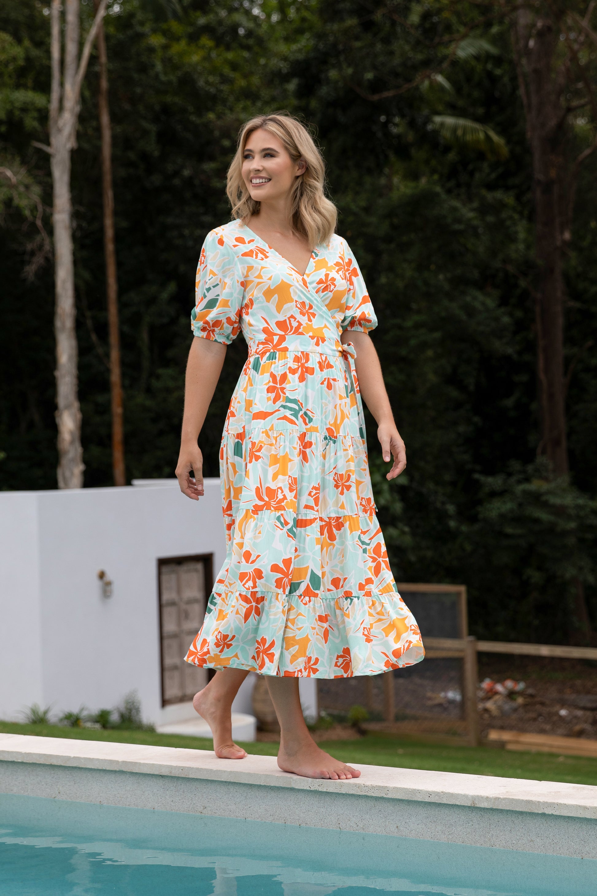 Plus-Sized Floral Dresses | PQ Collection | Ruffle Wrap Dress Palmero