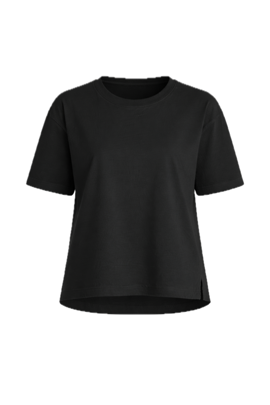 SIGNATURE Cotton Short Sleeve Classic Length Boxy Tee | Black | FINAL SALE