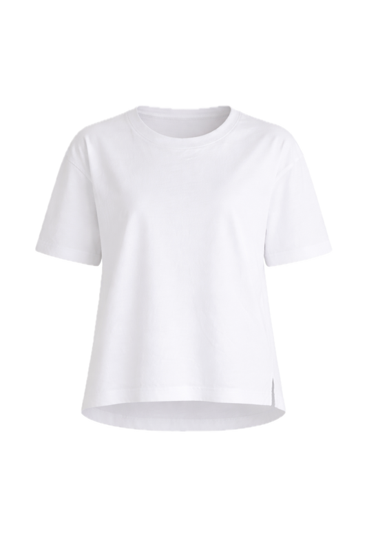 SIGNATURE Cotton Short Sleeve Classic Length Boxy Tee | White | FINAL SALE