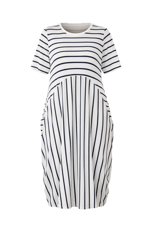 SOHO Bamboo Short Sleeve Midi Dress | White/Navy Stripe