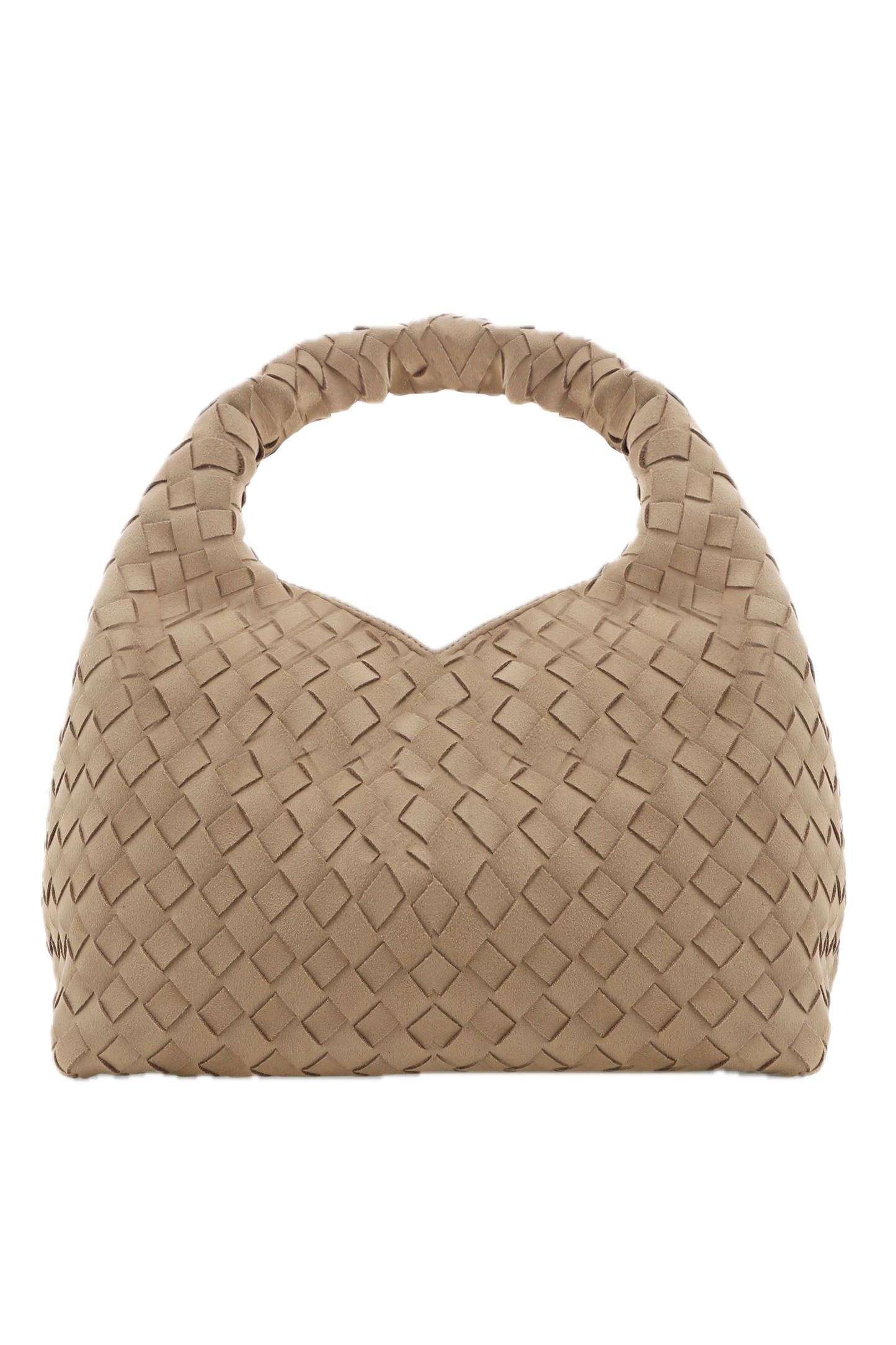 SOLENE Woven Handle Bag | Biscuit Suede