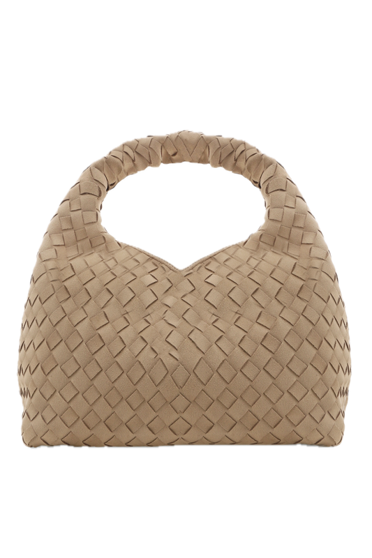 SOLENE Woven Handle Bag | Biscuit Suede
