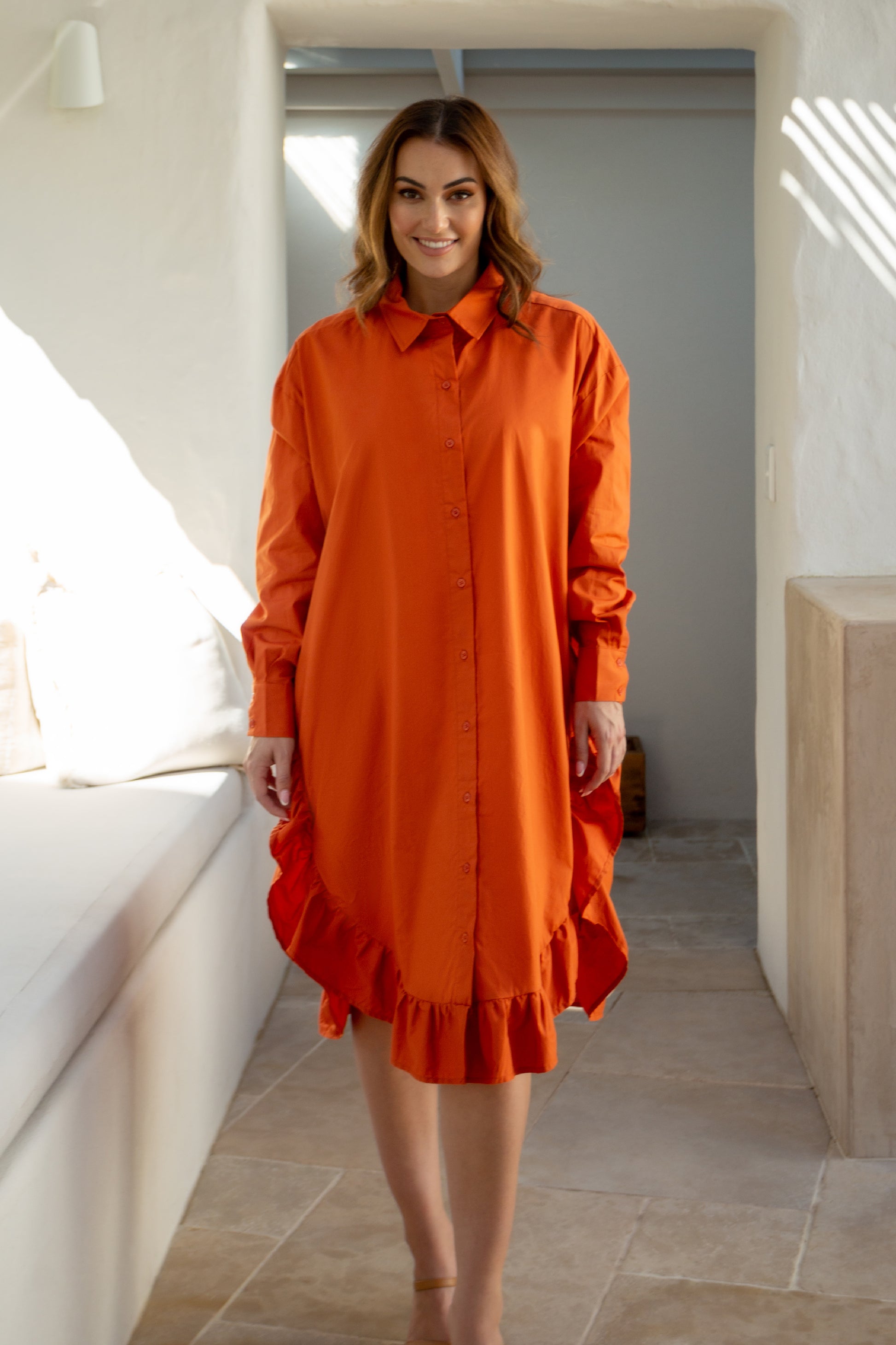 Plus-Sized Orange Dresses | PQ Collection | Sangria Shirt Dress Copper