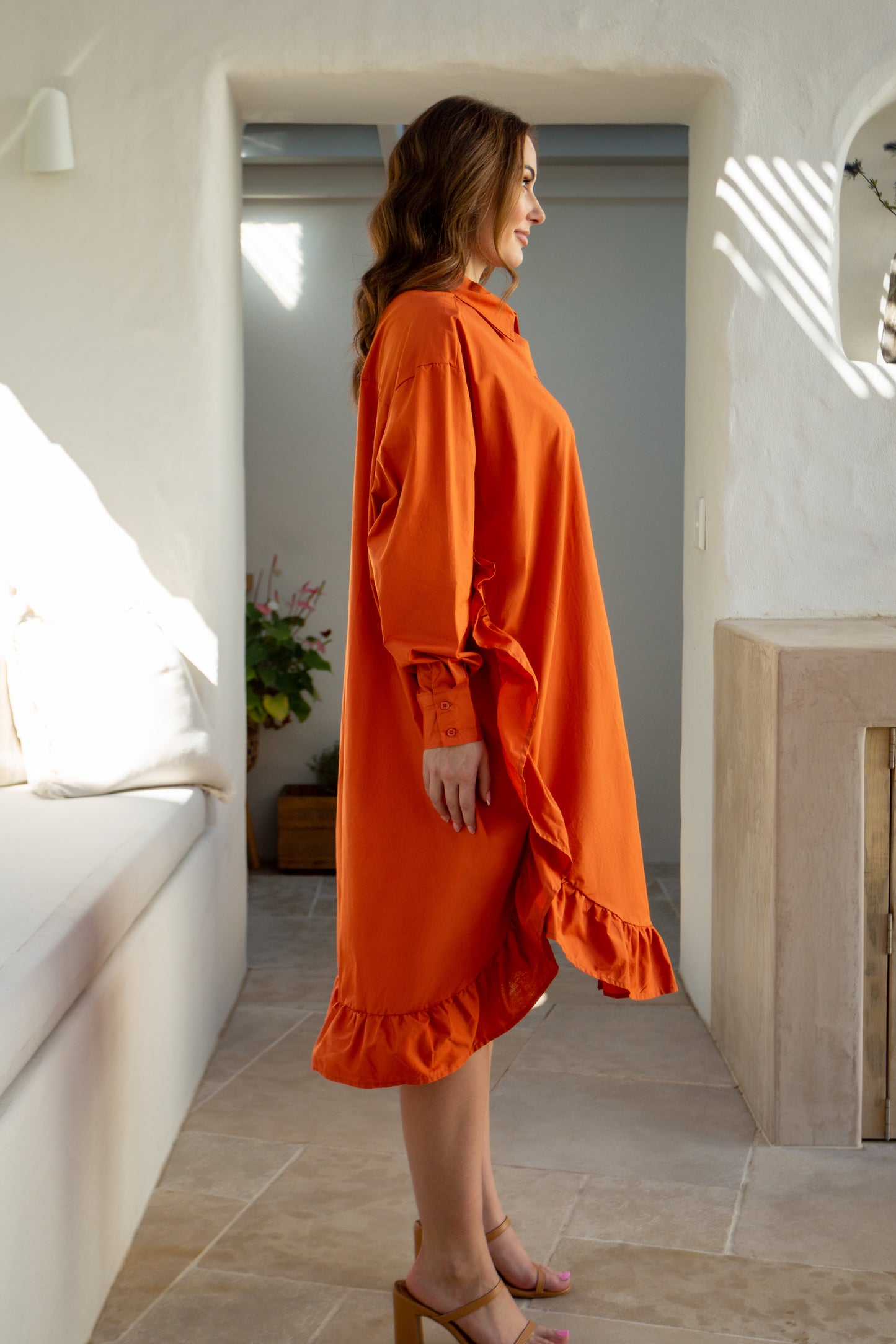 Plus-Sized Orange Dresses | PQ Collection | Sangria Shirt Dress Copper