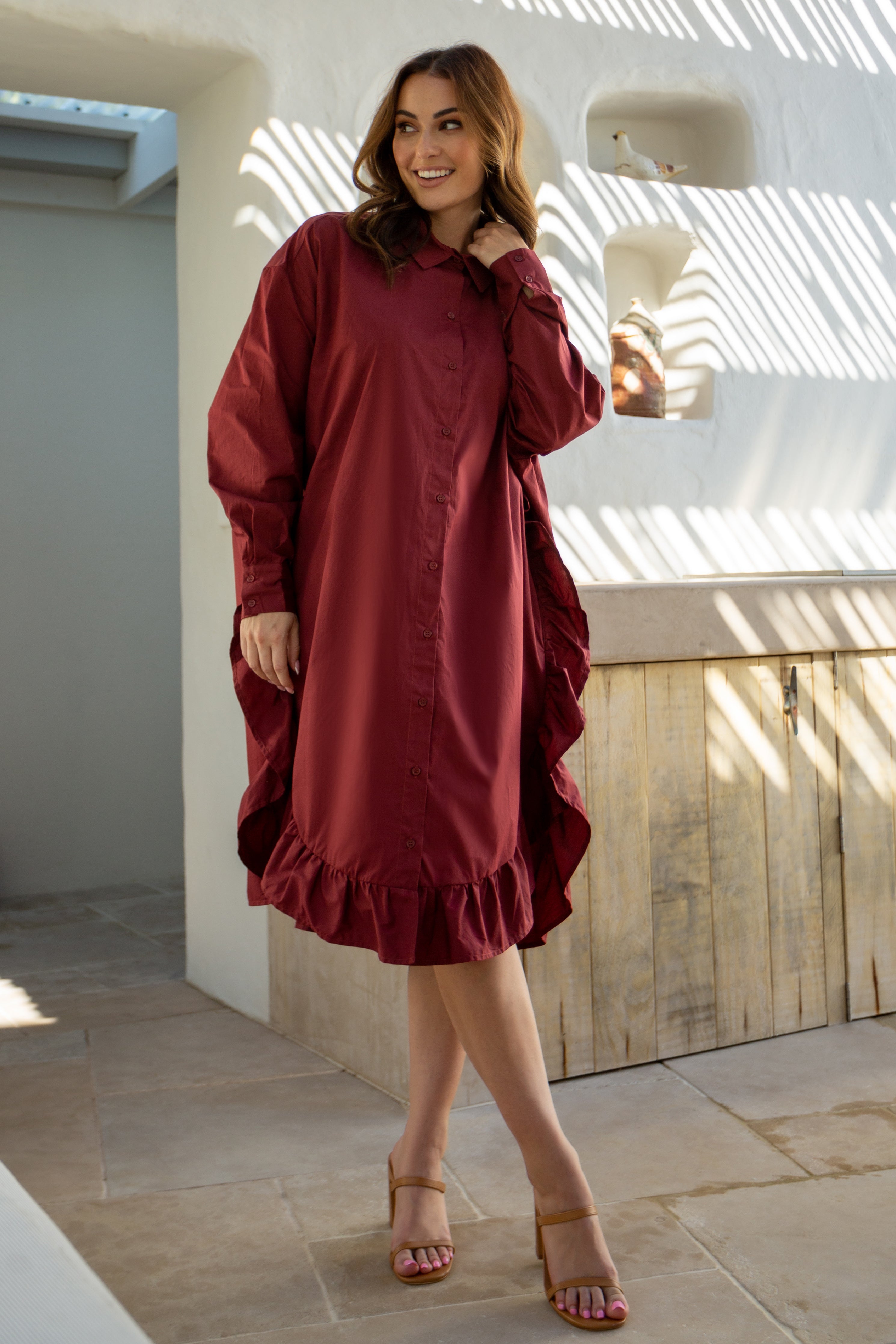 Plus Sized Brown Dresses PQ Collection Sangria Shirt Dress Raisin