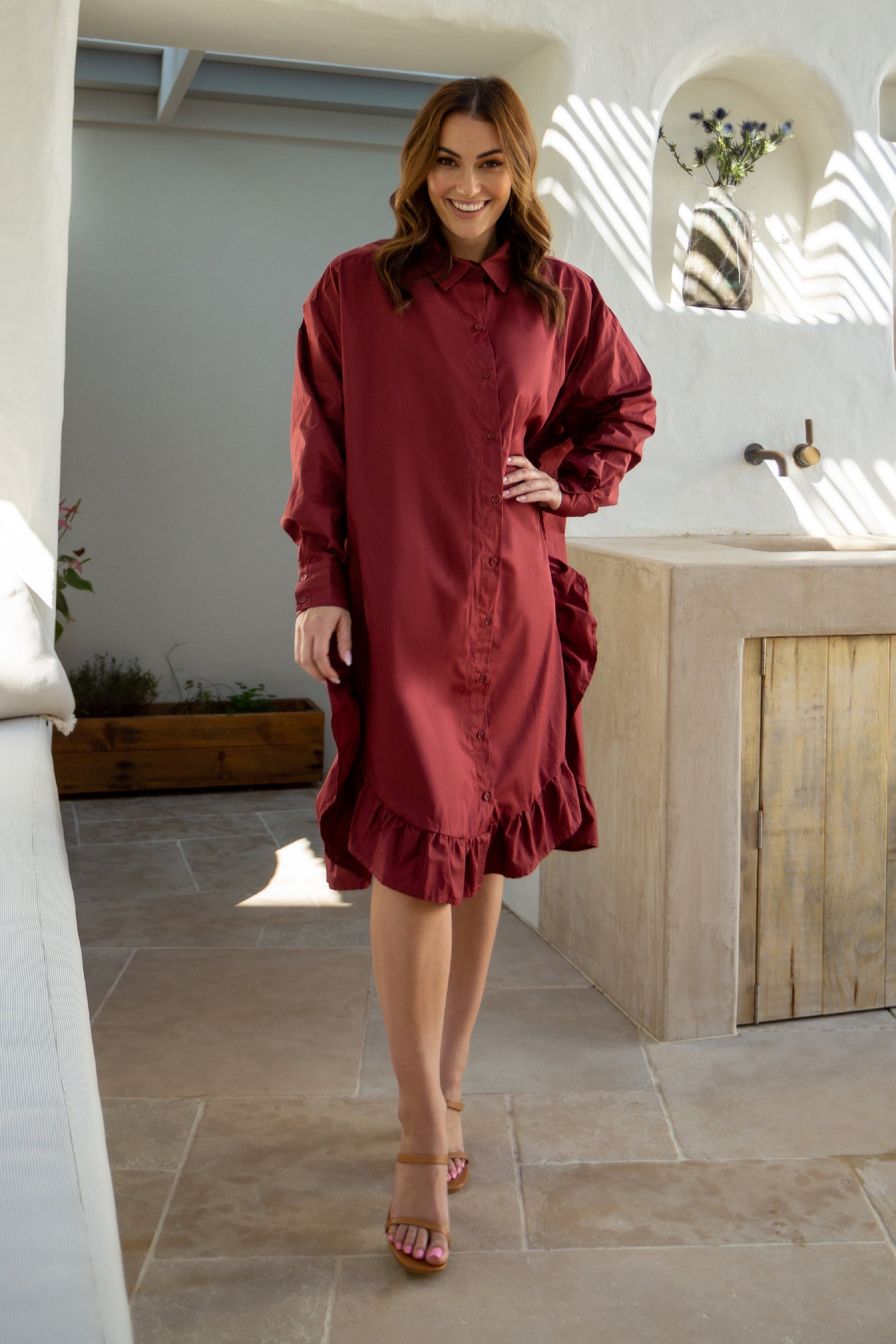 Plus-Sized Brown Dresses | PQ Collection | Sangria Shirt Dress Raisin