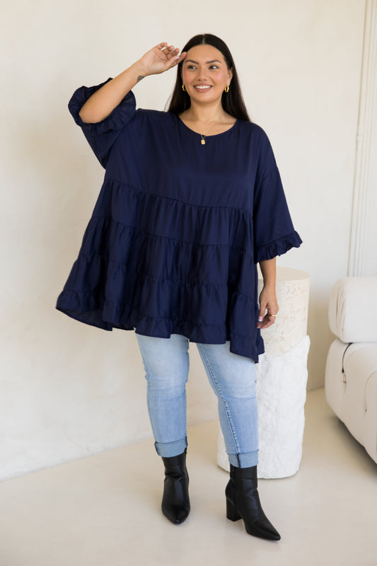 Sofia Top | Navy Tencel