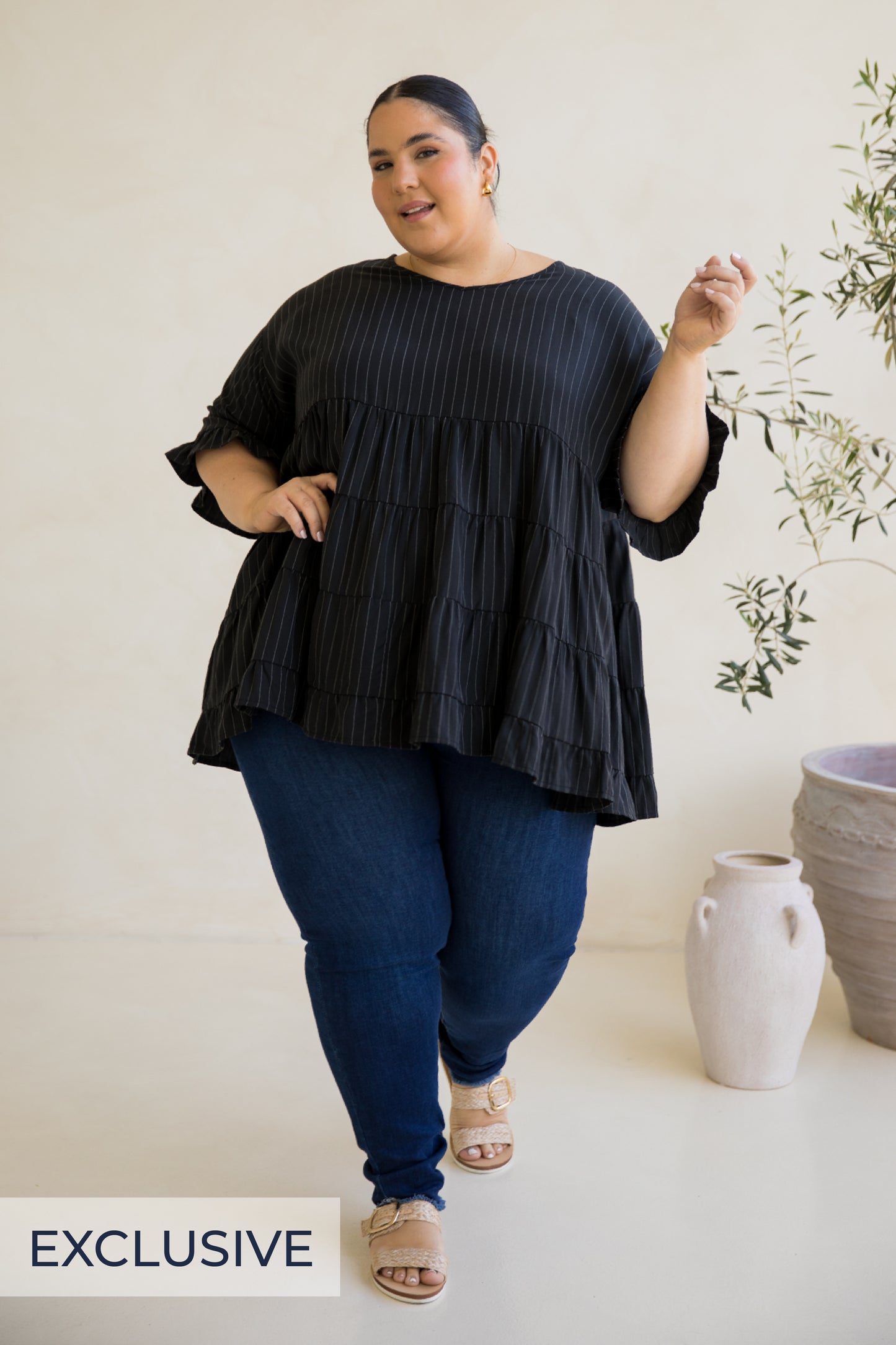 Sofia Top | Black Pinstripe