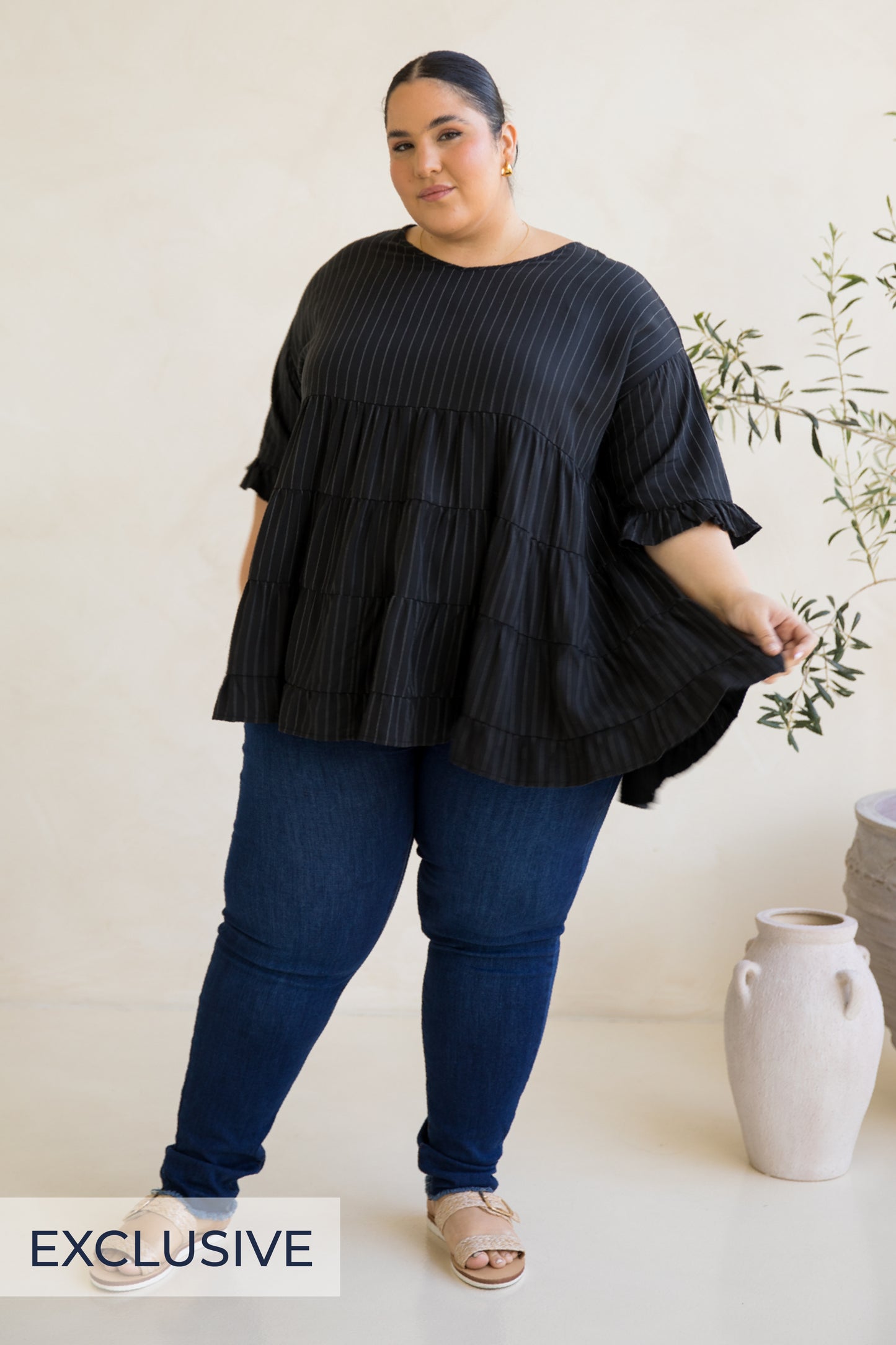 Sofia Top | Black Pinstripe