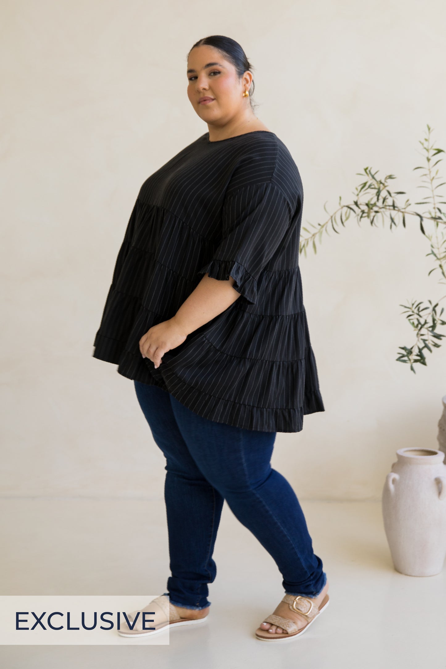 Sofia Top | Black Pinstripe