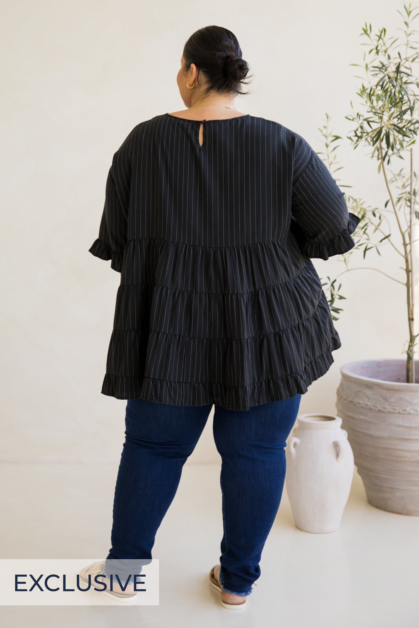 Sofia Top | Black Pinstripe