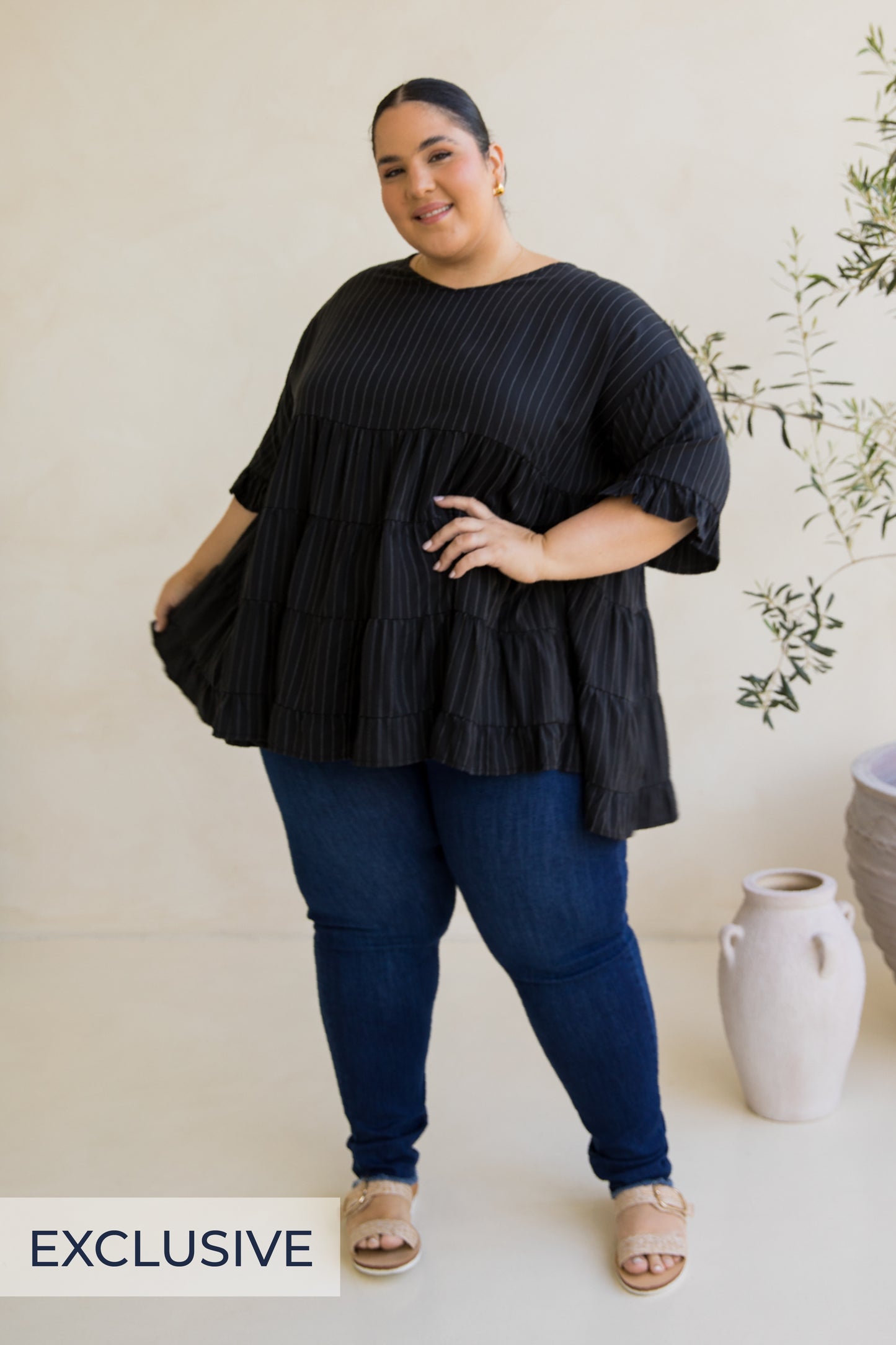 Sofia Top | Black Pinstripe