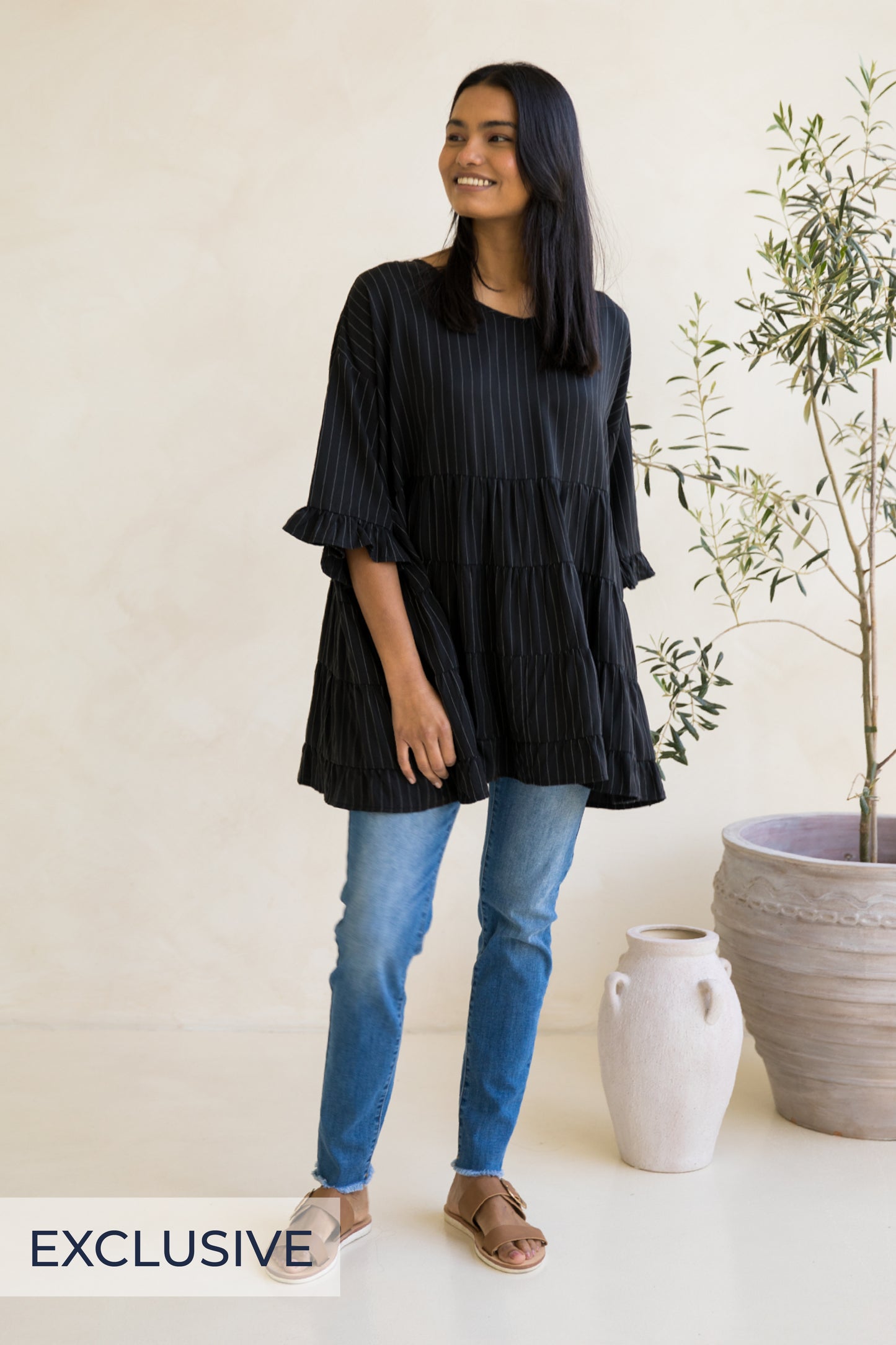 Sofia Top | Black Pinstripe